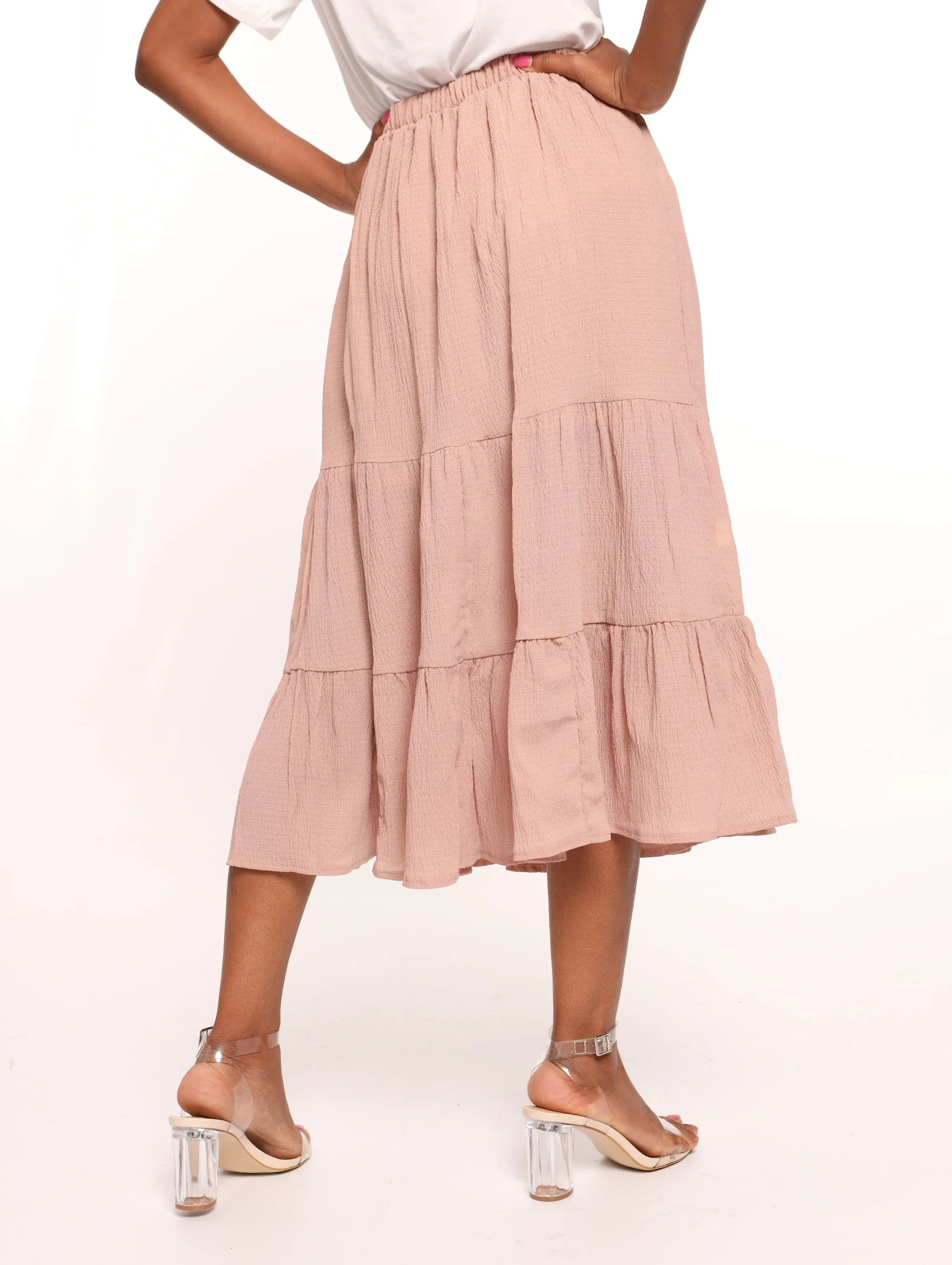 Tiered Crinkle Midi Skirt - Blush - Image 4
