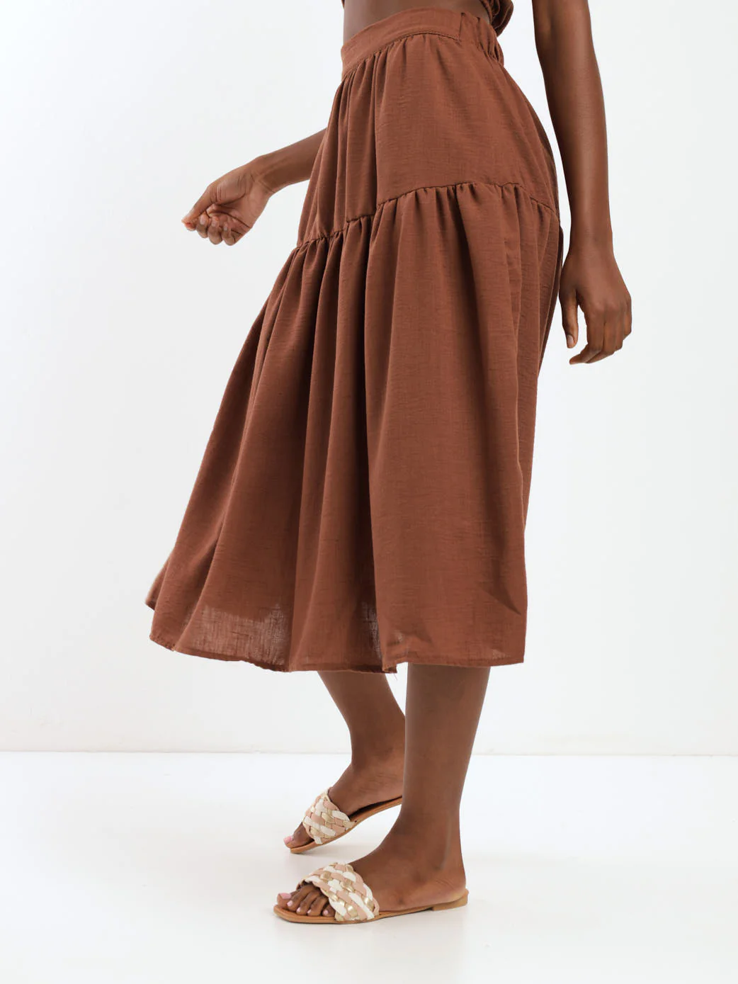 Tiered Midi Skirt - Brown - Image 5