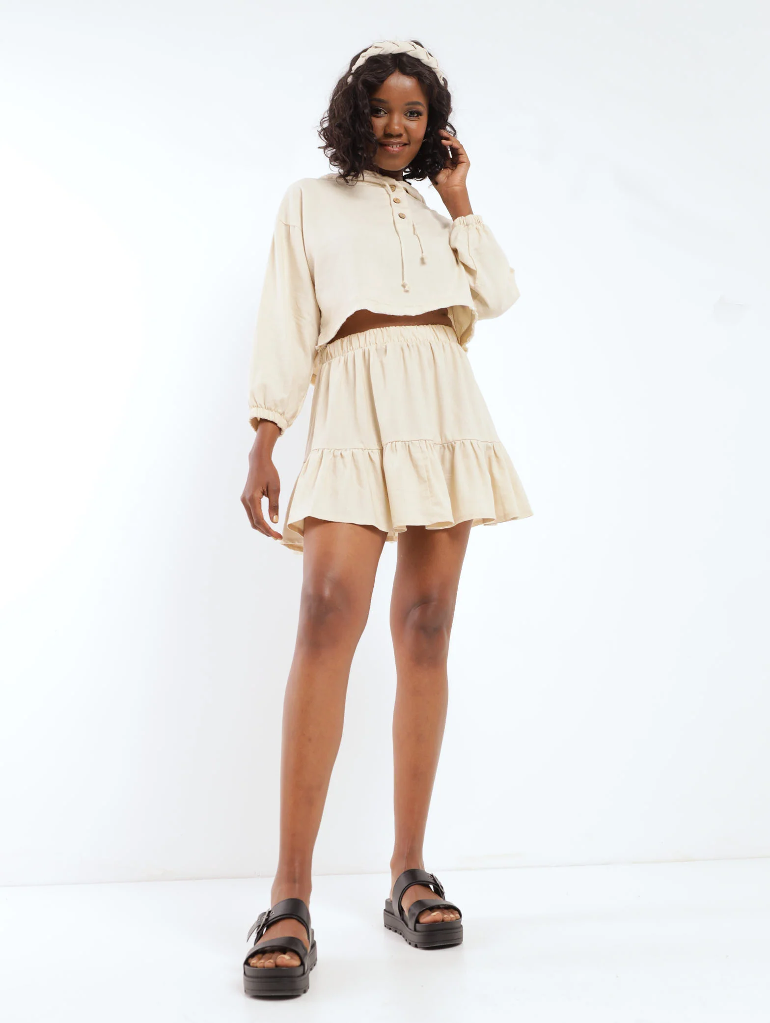 Tiered Mini Skirt - Cream - Image 2
