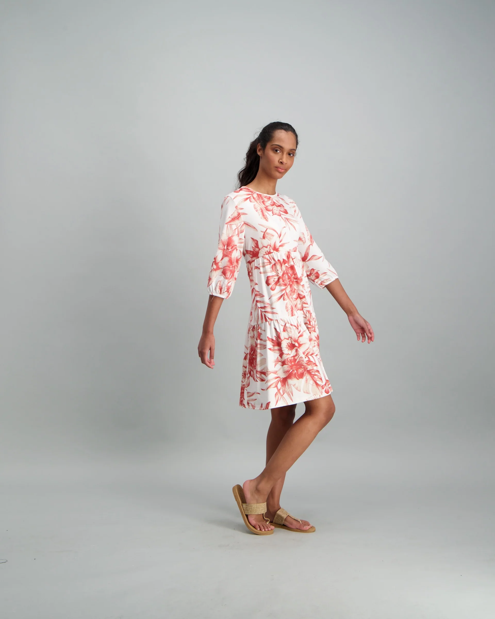 Tiered Palm Dress - Cream/Rust - Image 2