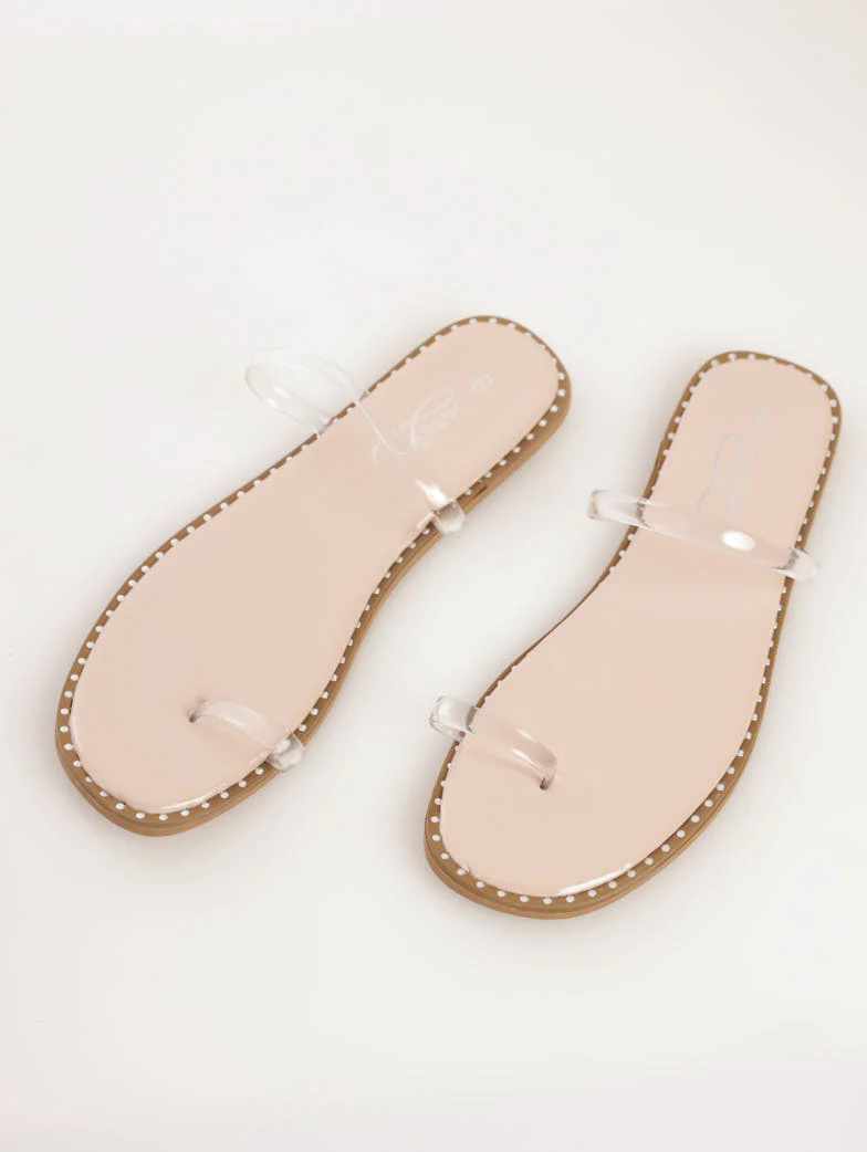 Toe-Post Vinyl Strip Sandal With Diamante Sole Detail - Clear