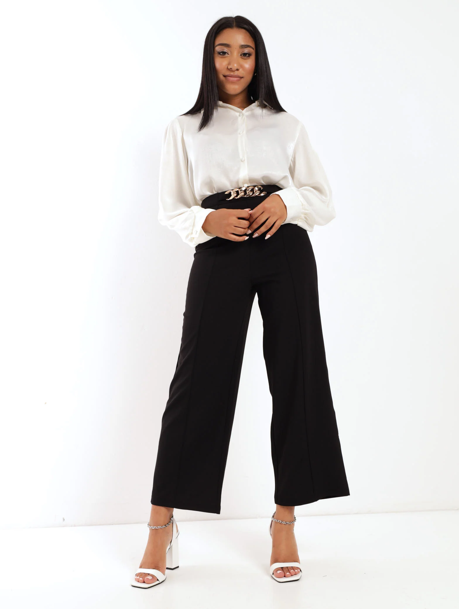 Trim Detail Straight Leg Pant - Black - Image 2