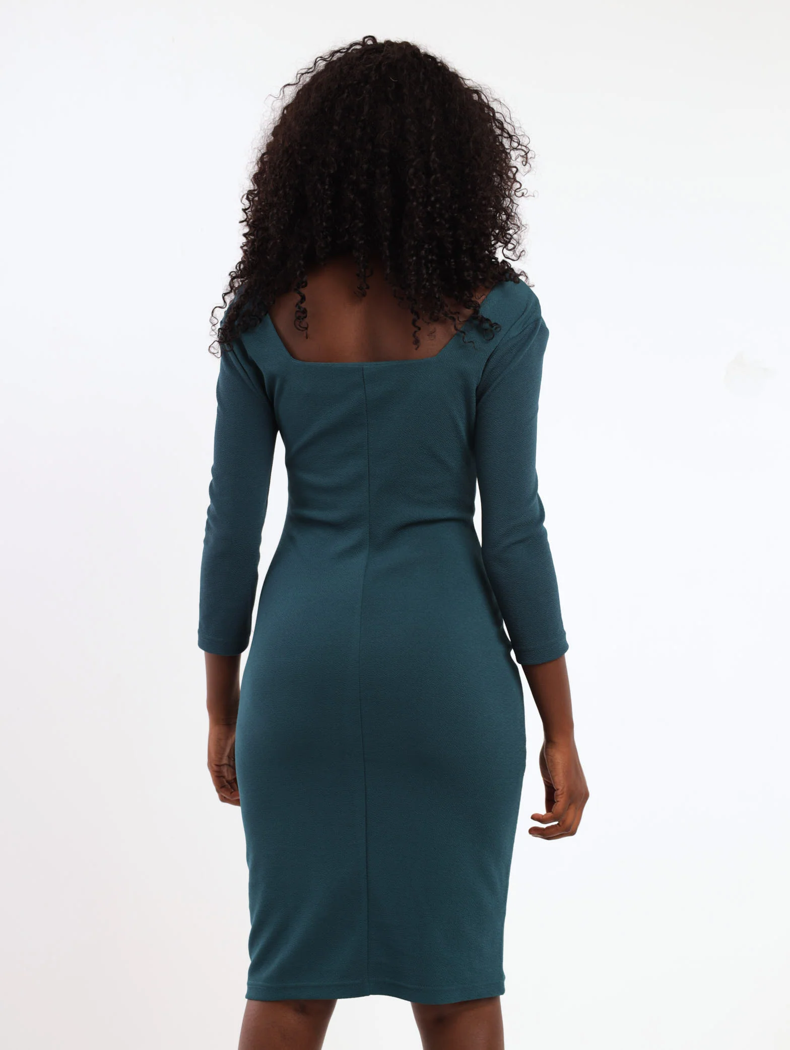 Trim Neck Detail Dress - Teal - Image 4