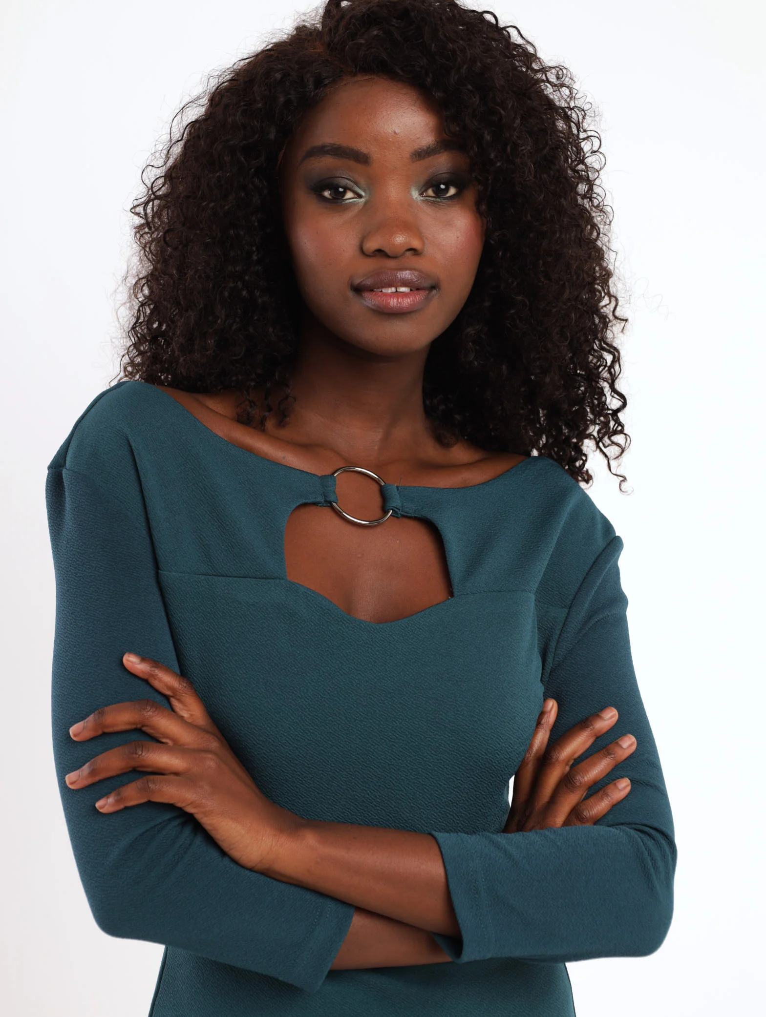 Trim Neck Detail Dress - Teal - Image 5