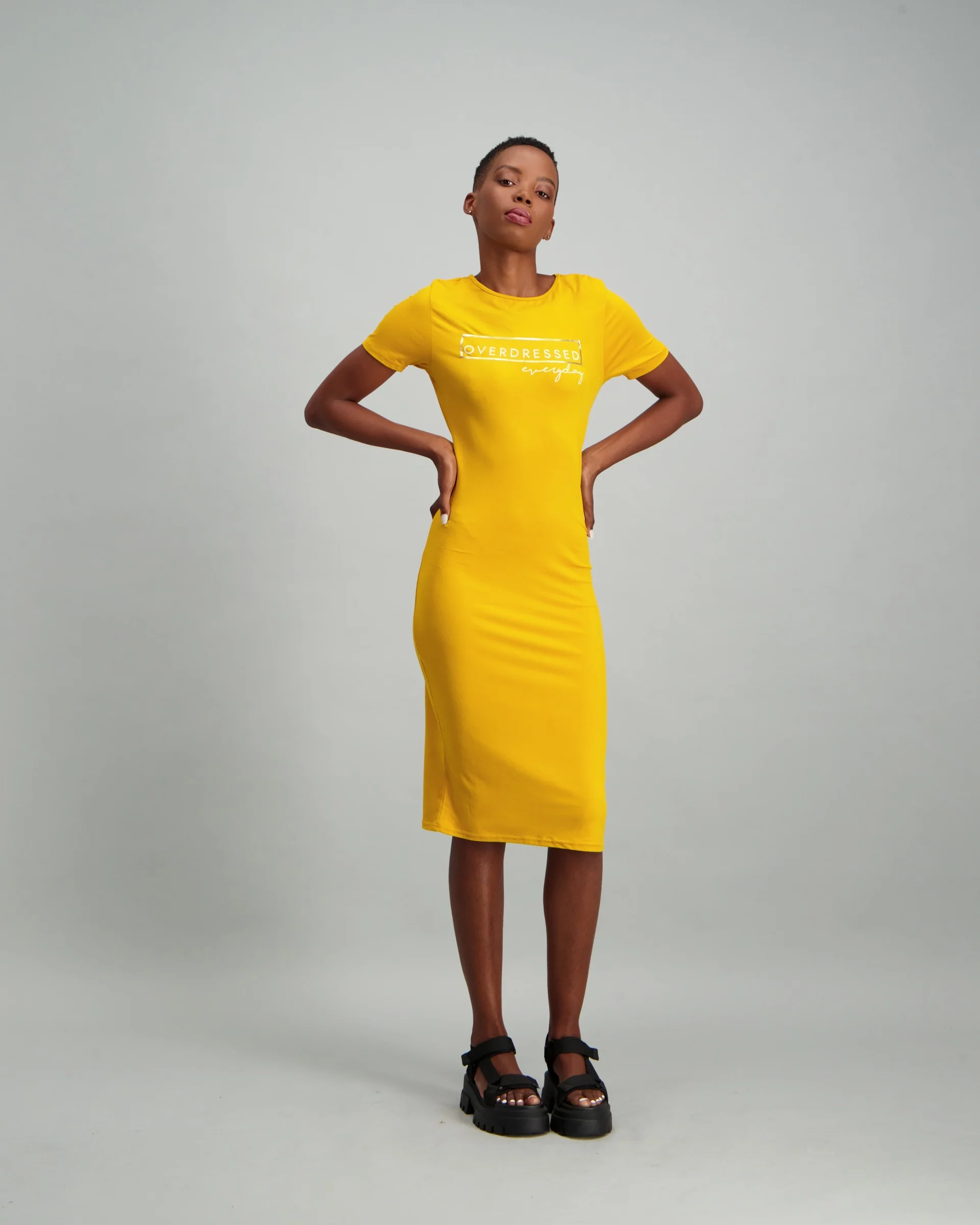 Tube Slogan Dress - Mustard