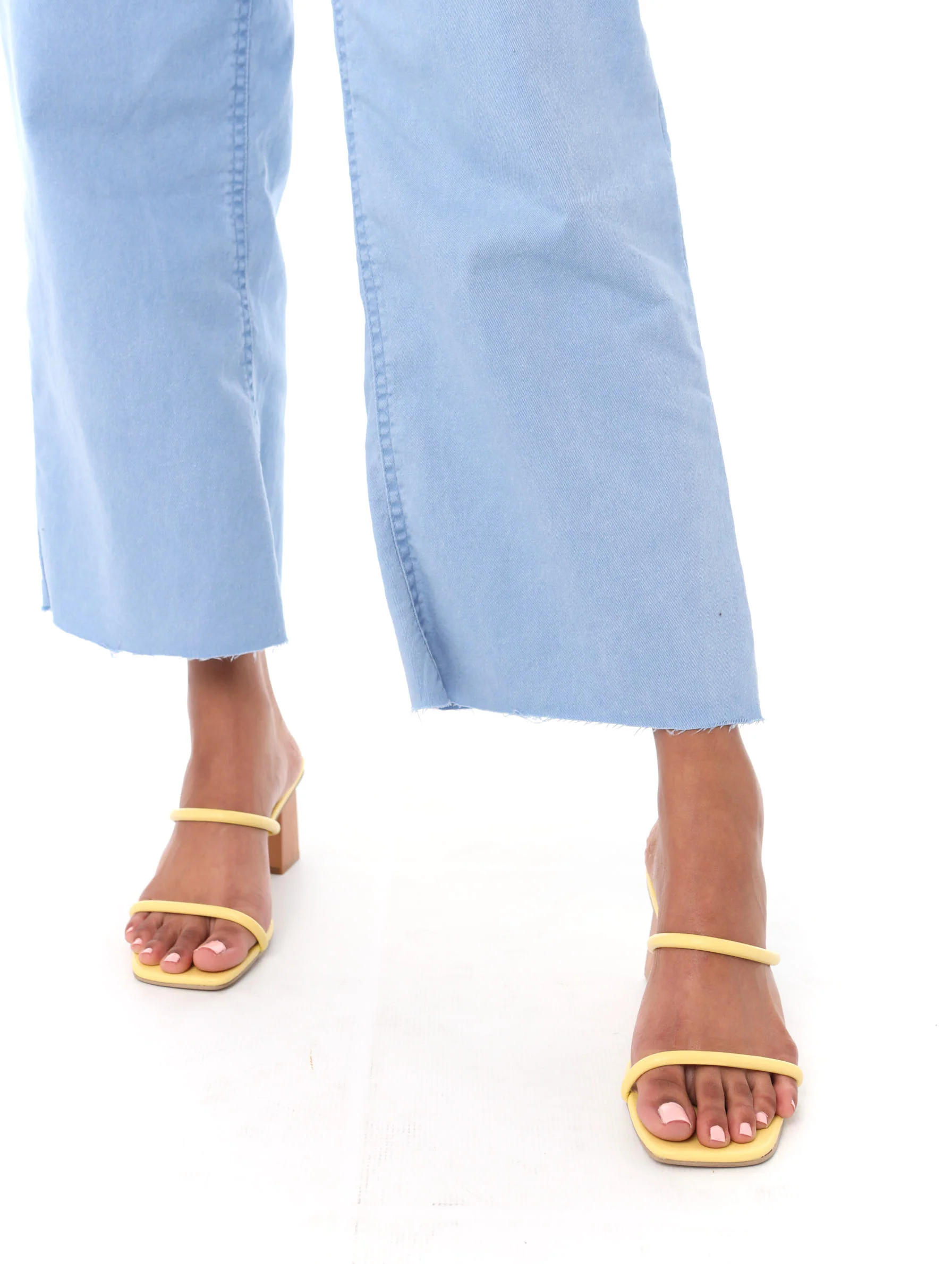 Tubular Double Strap Mid Wood Block Heel - Light Yellow - Image 4