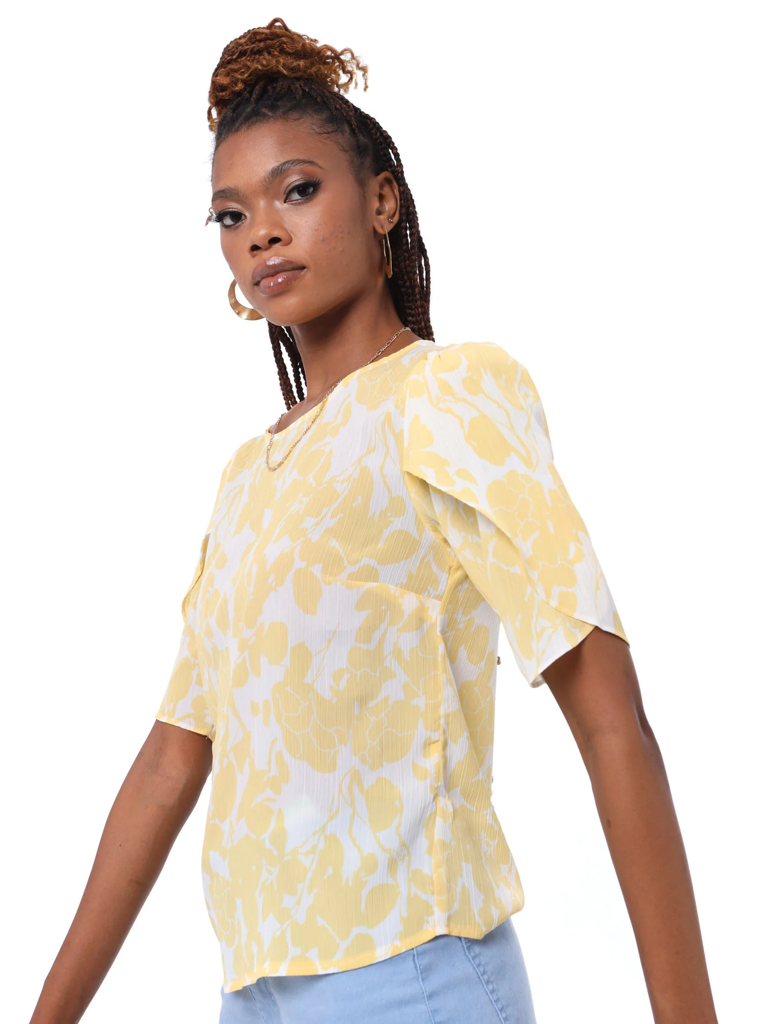 Tulip Sleeve Printed Top - Yellow - Image 2