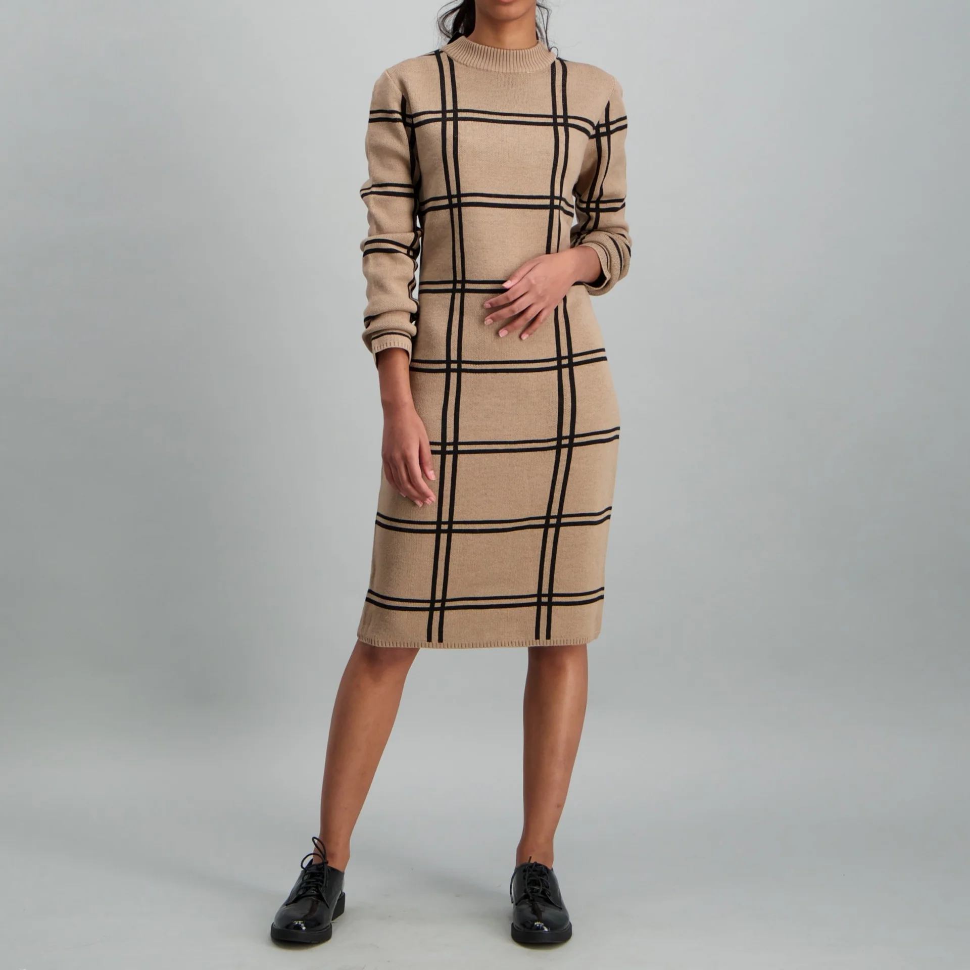 Turtle Neck Check Knitwear Dress