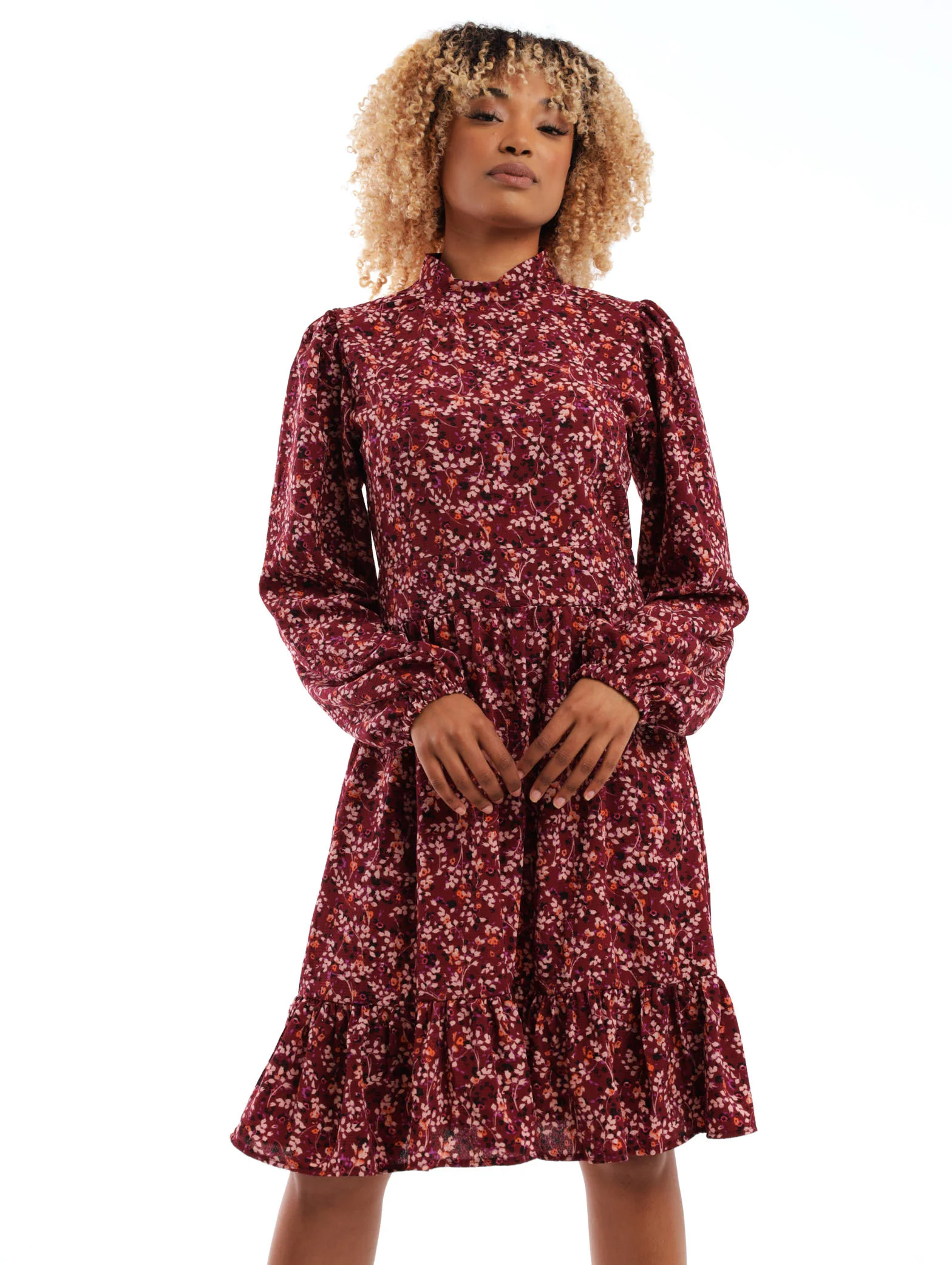 Turtle Neck Mini Dress - Floral