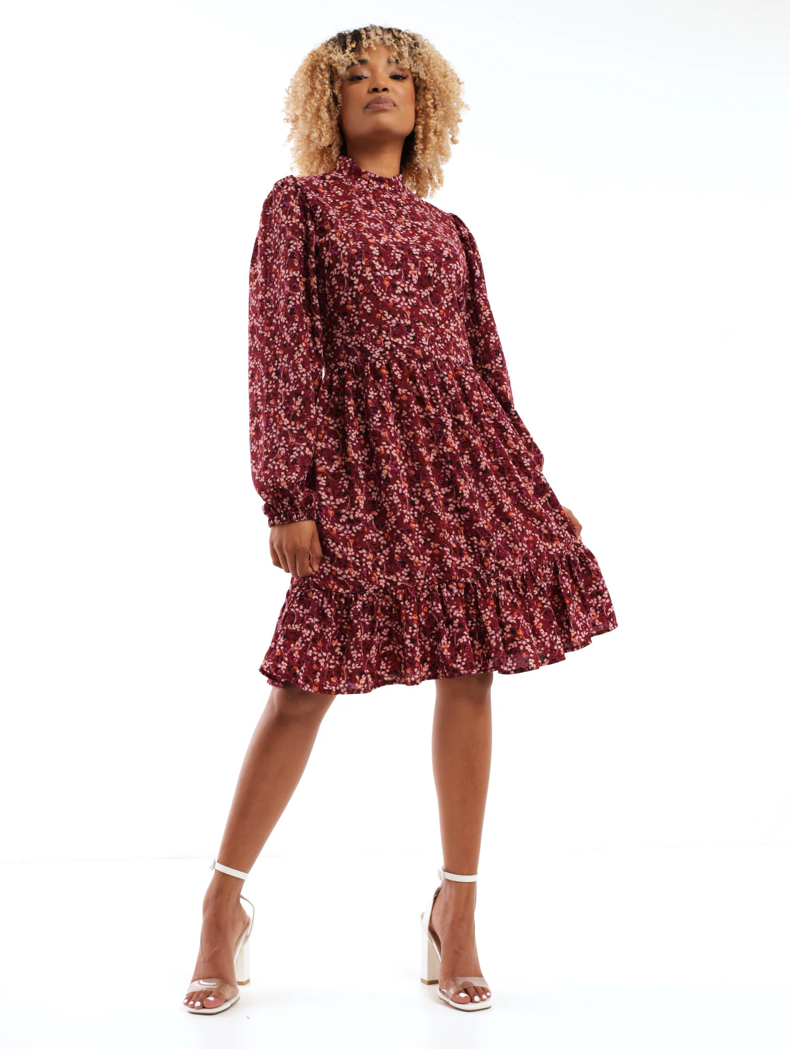 Turtle Neck Mini Dress - Floral - Image 2