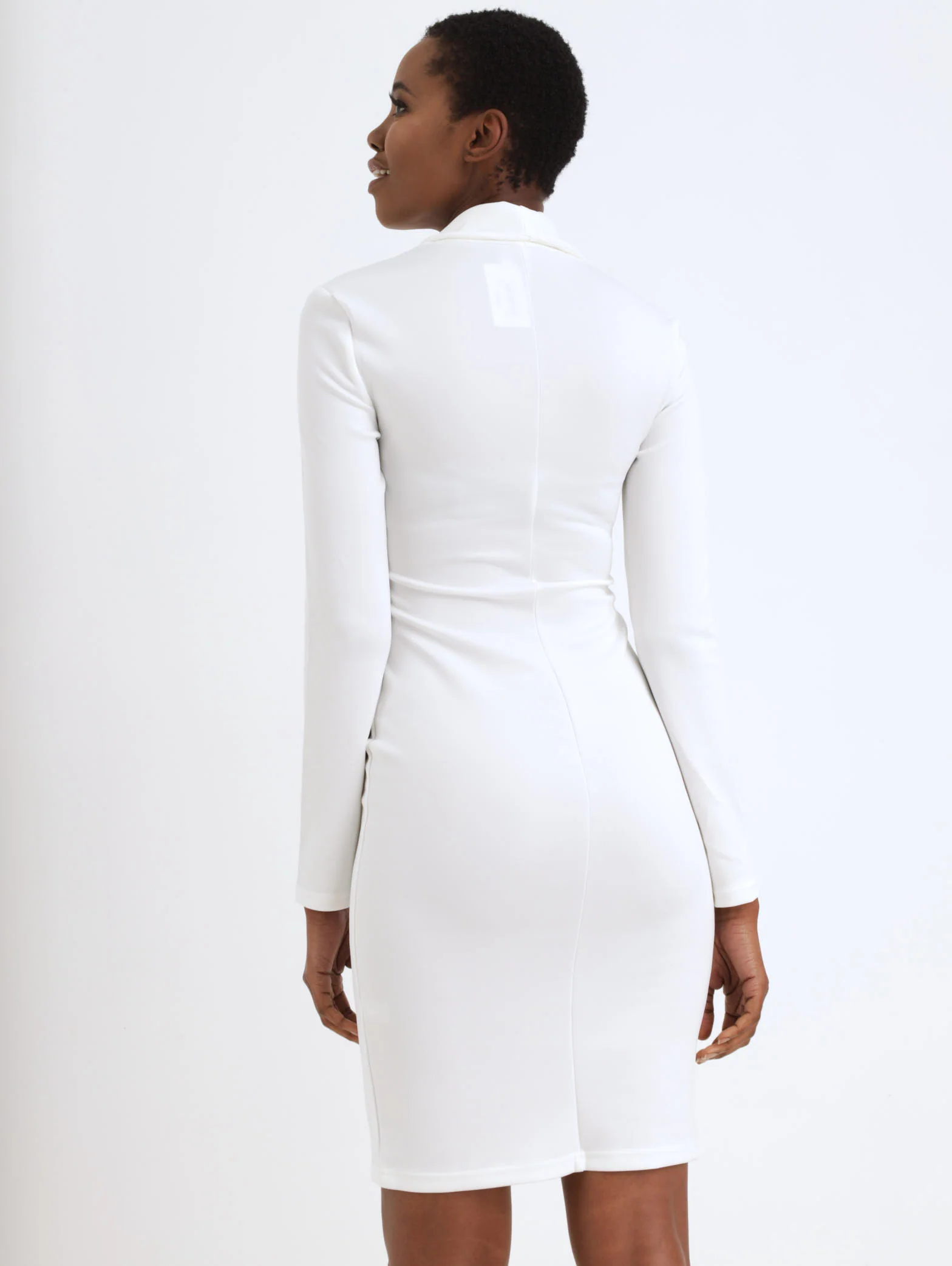 Tuxedo Style Bodycon Dress - White - Image 3