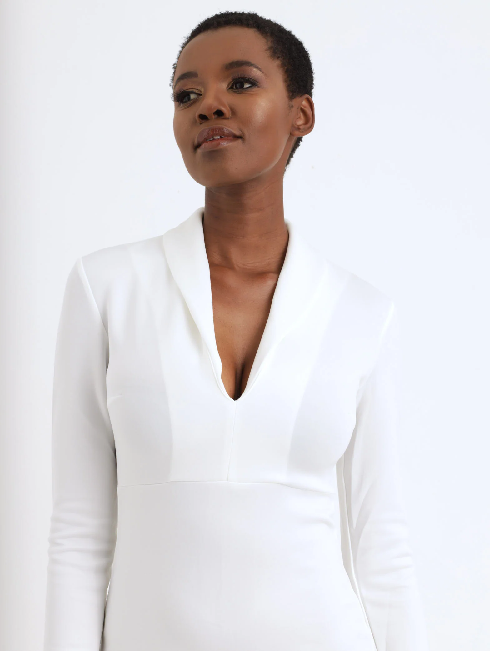 Tuxedo Style Bodycon Dress - White - Image 4