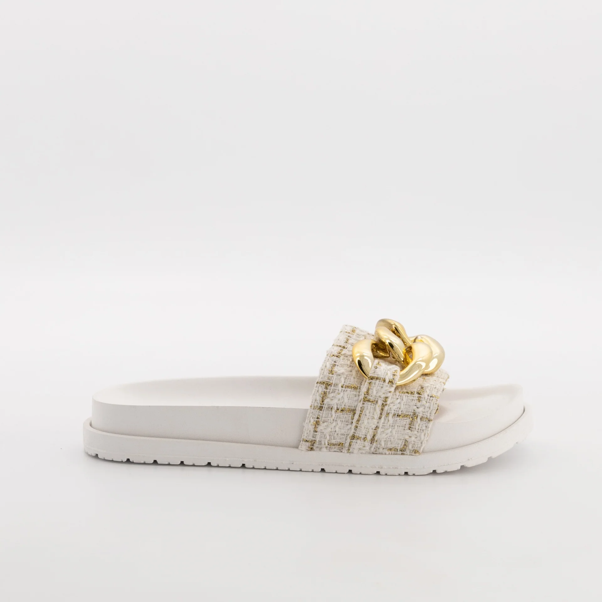 Tweed Chunky Chain Moulded Mule Slide - White - Image 2