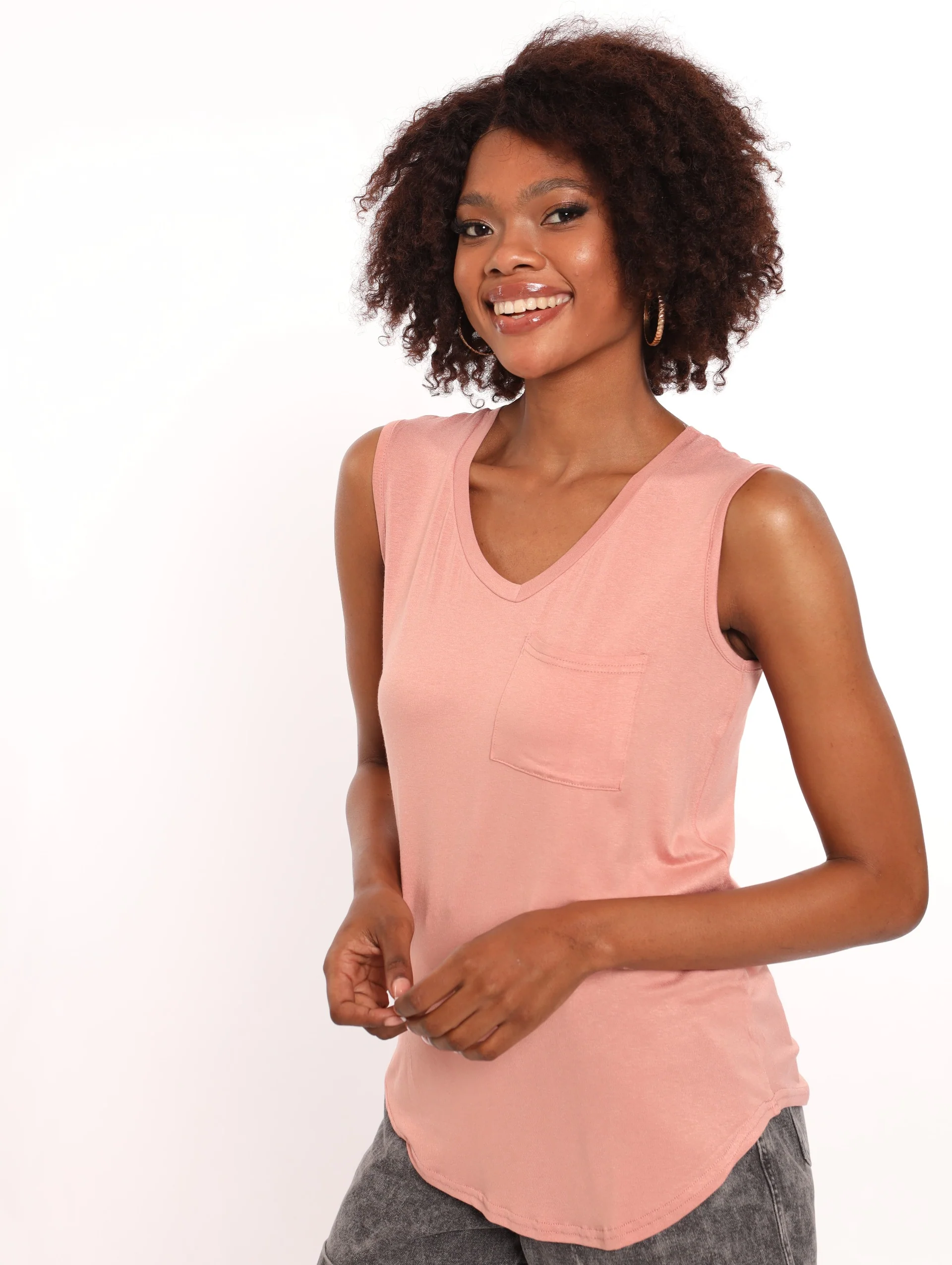 V-Neck Pocket Tank - Blush - Image 2