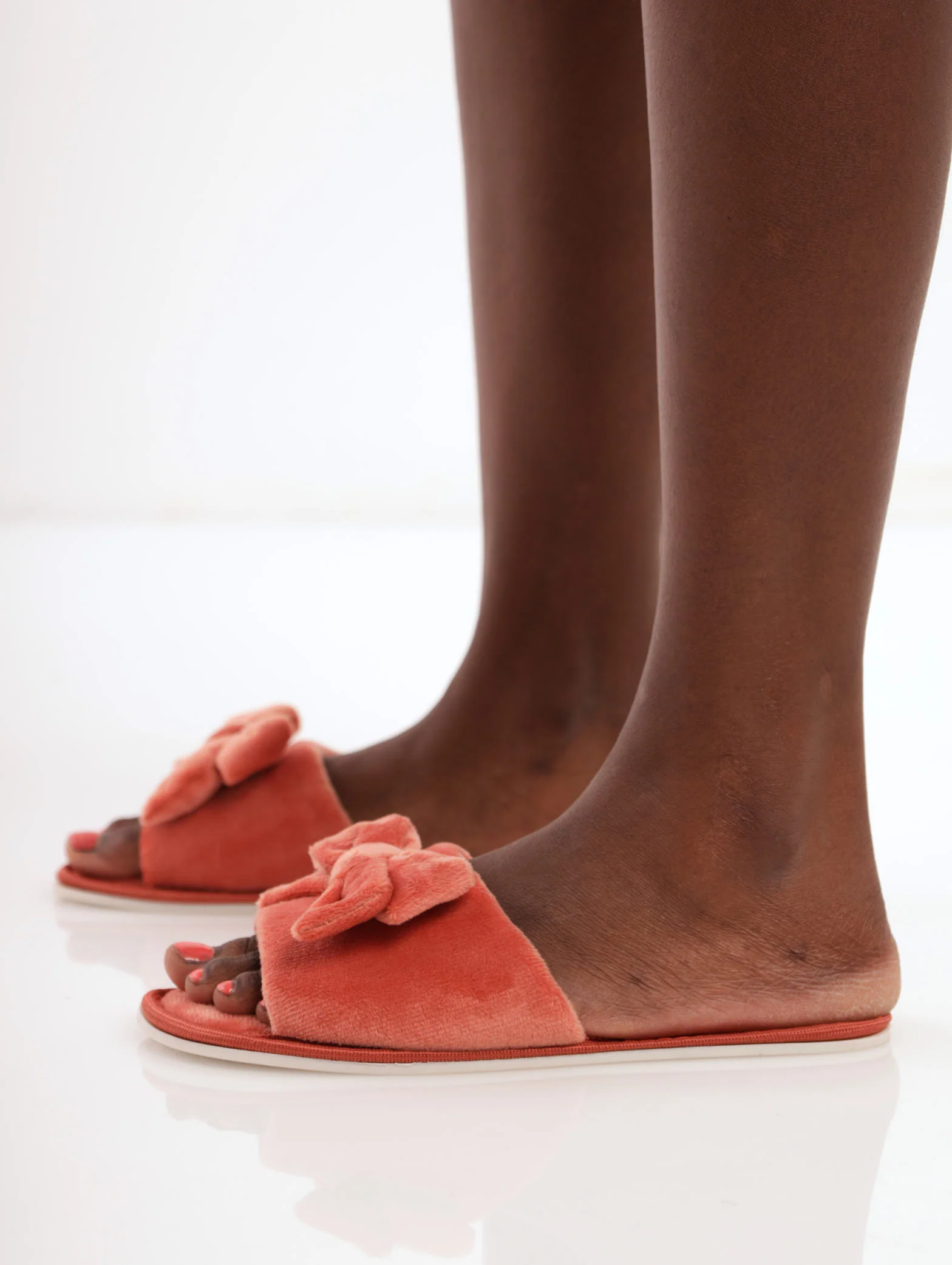 Velvet Bow Flat Slipper - Burnt Orange - Image 2