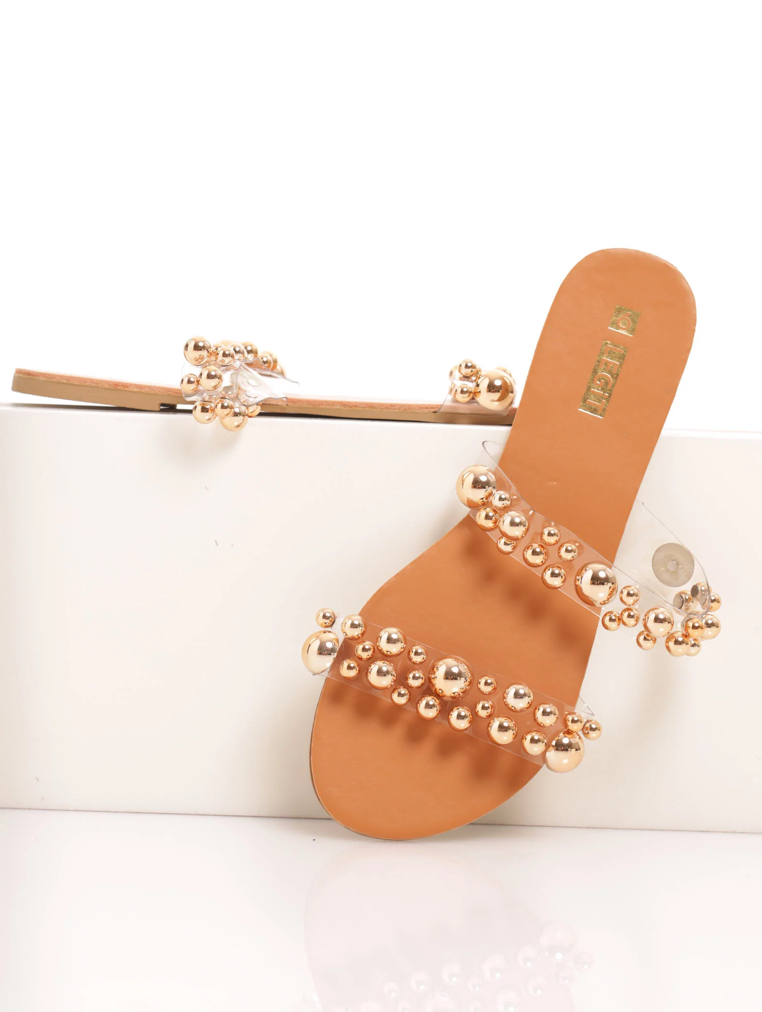 Vinyl Double Strap Mule With Round Studs - Clear