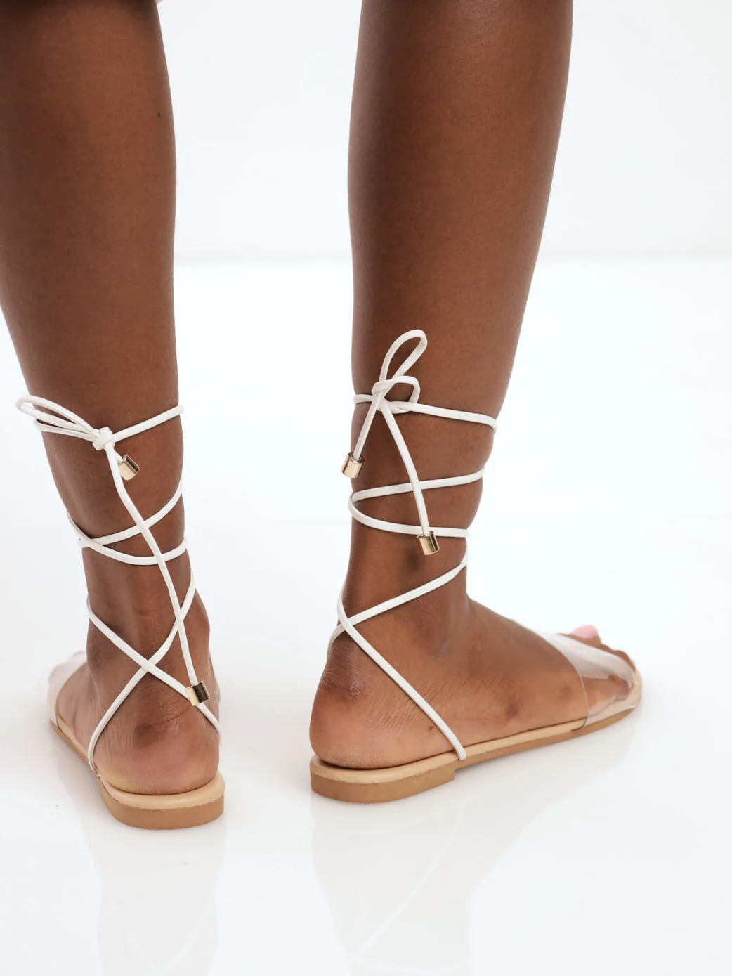 Vinyl Mule Sandal With Ankle Tie - White - Image 3