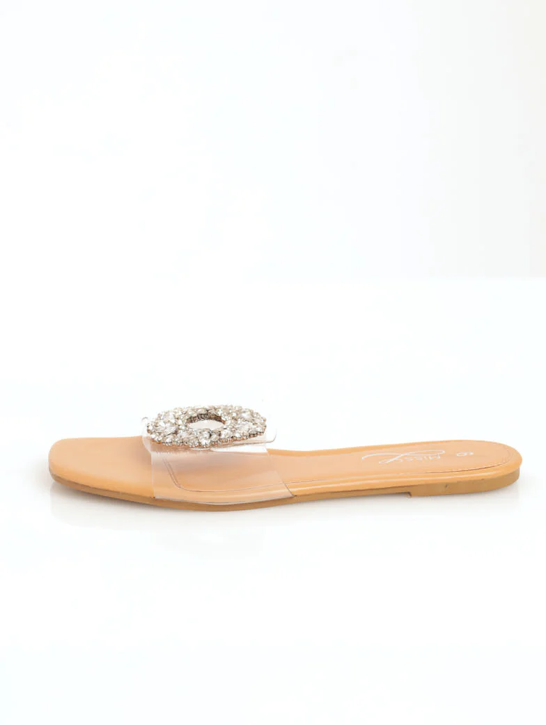 Vinyl Mule Sandal With O-Jeweled Trim - Clear - Image 2