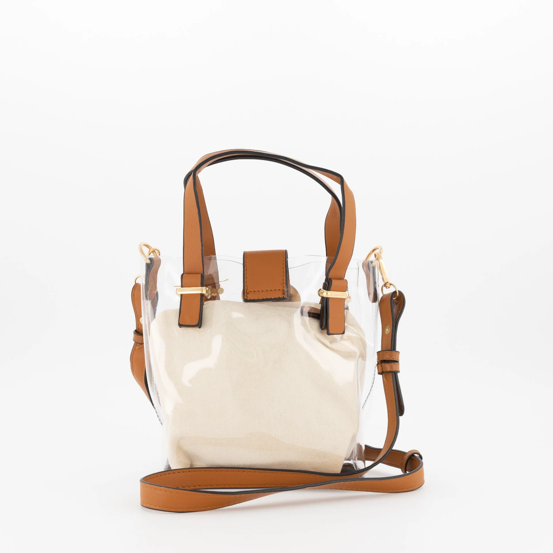Vinyl Shopper with Inner Bag - Tan - Image 2