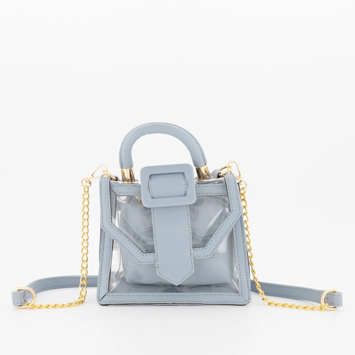 Vinyl Top Handle Chain Satchel Bag - Blue
