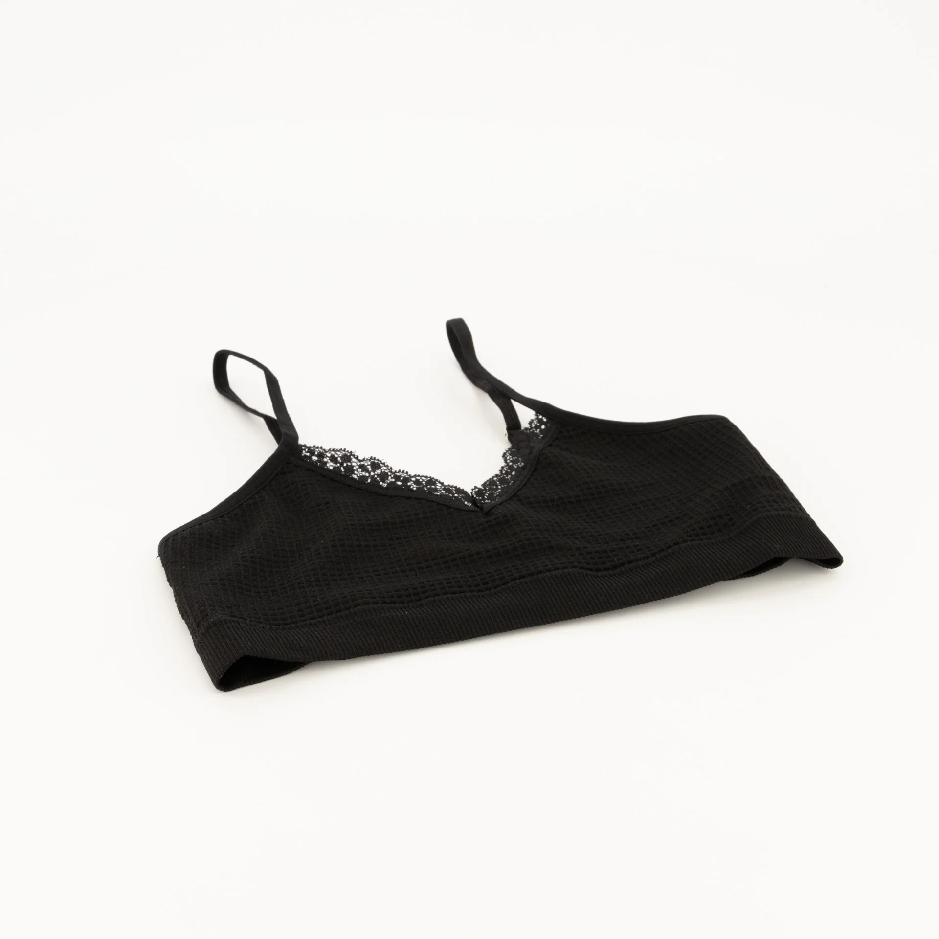 Waffle Rib Crop Bra - Black