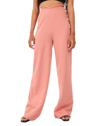 Waist Detail Wideleg Pant - Blush