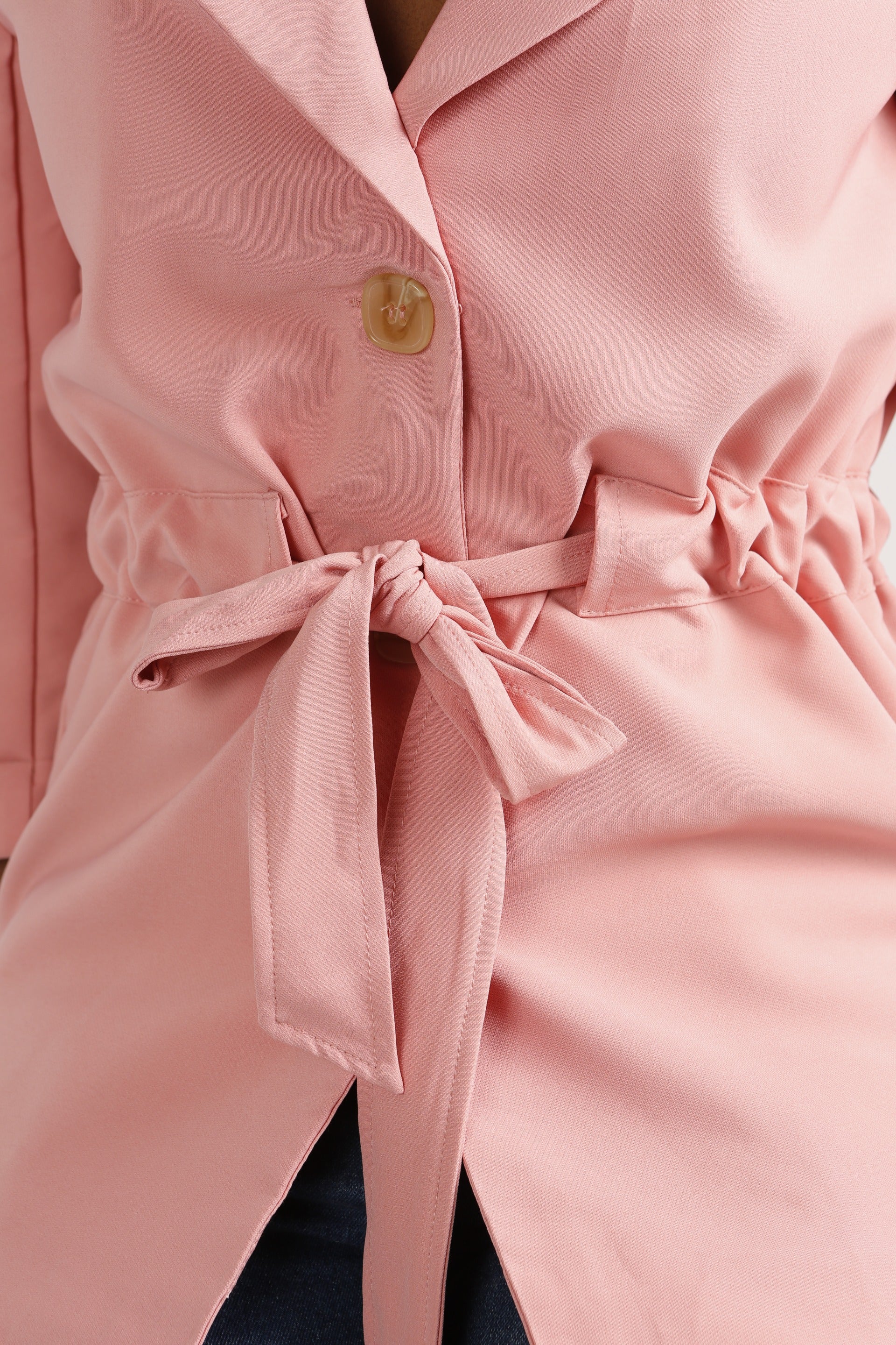 Waist Draw Tie Blazer - Pink - Image 5