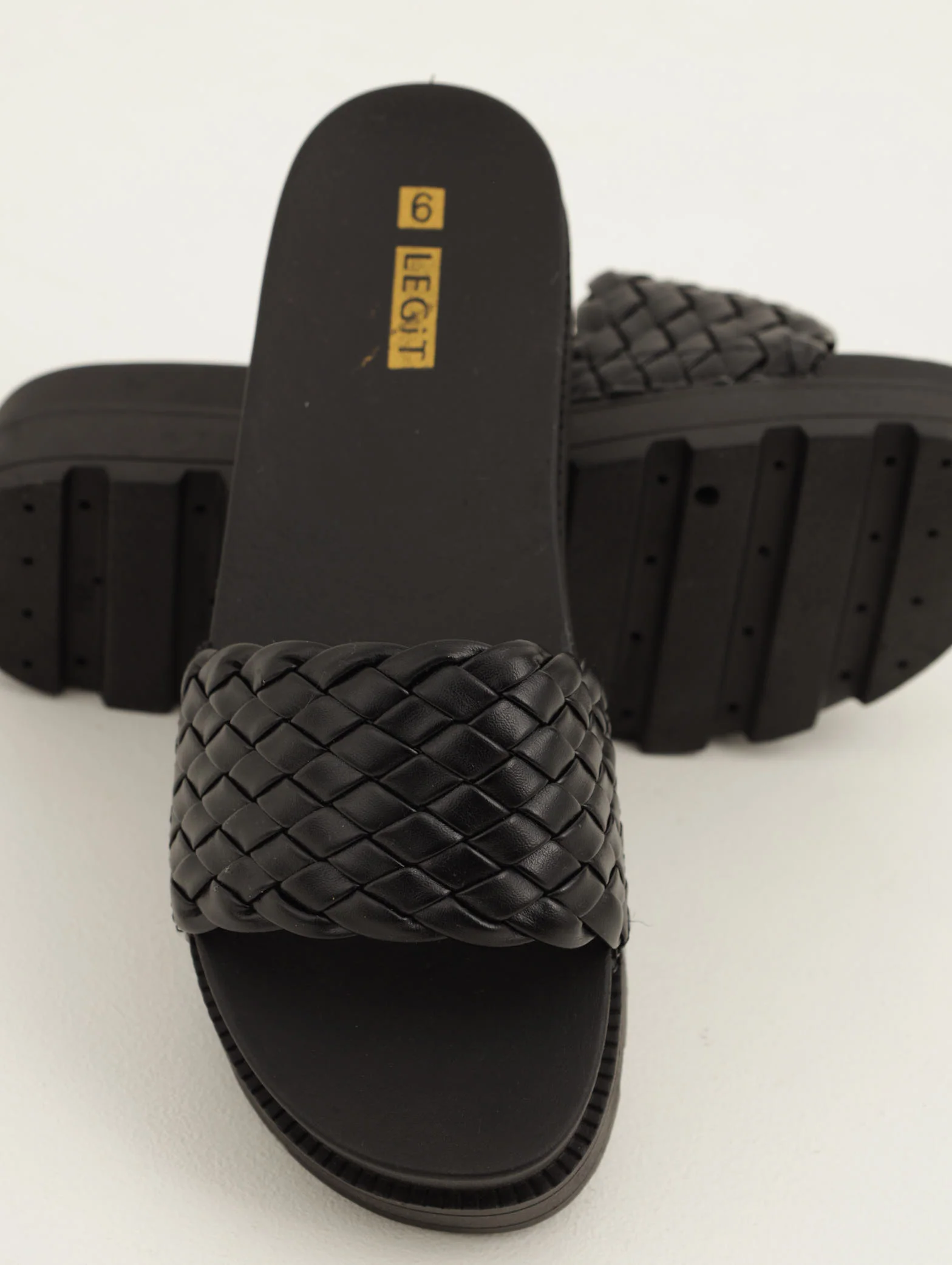 Weave Cleated Platform Mule - Black