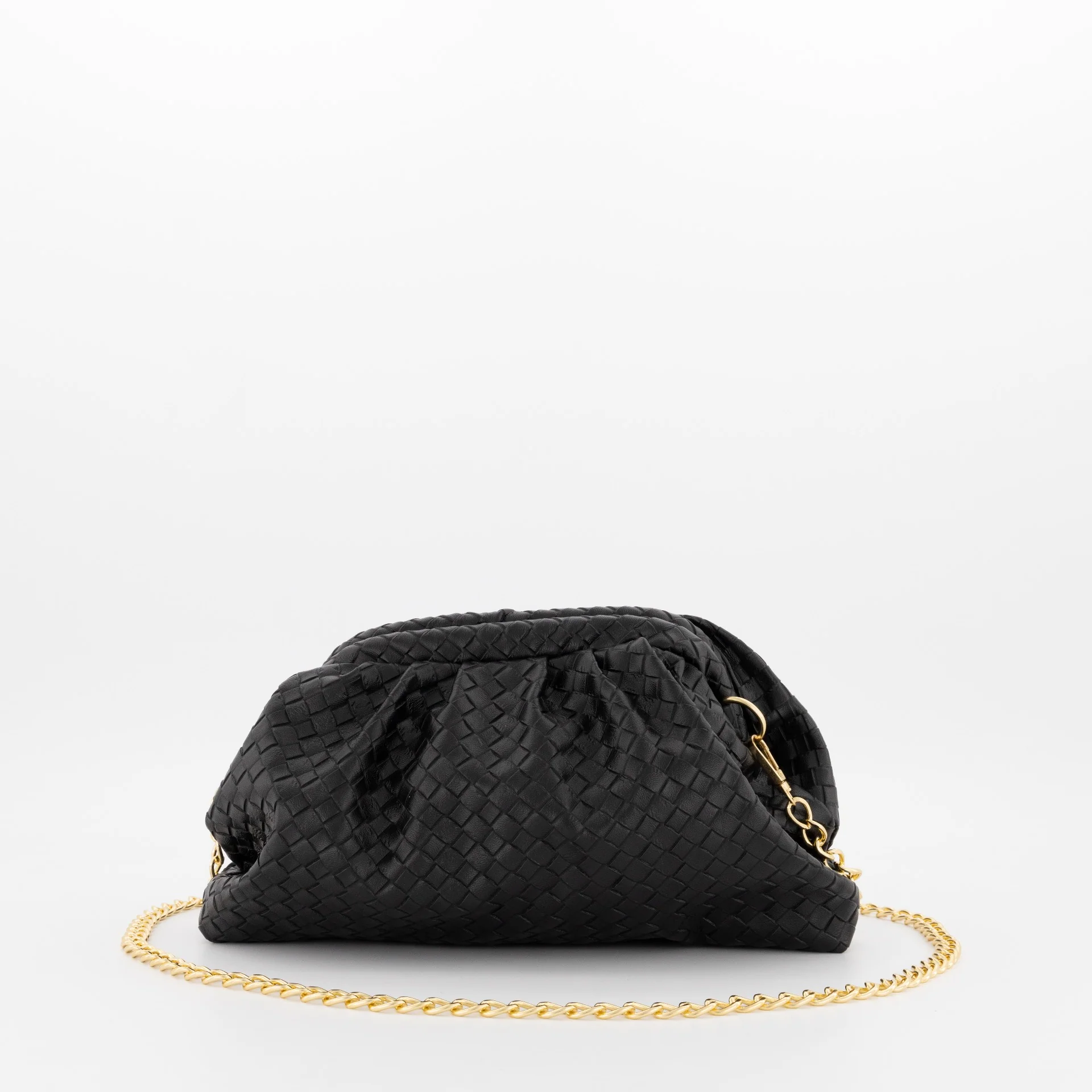 Weave Text Pleat Clutch - Black