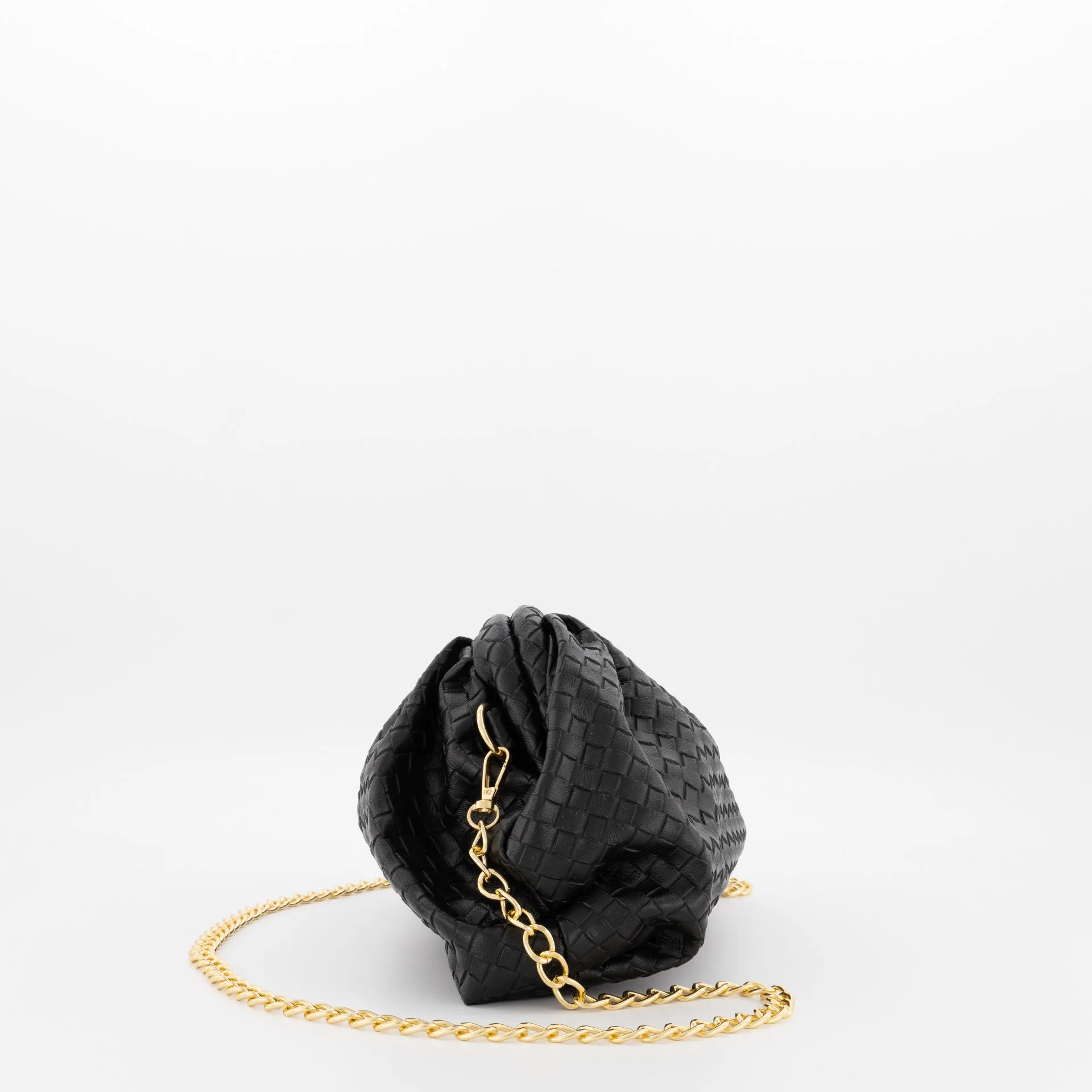 Weave Text Pleat Clutch - Black - Image 3