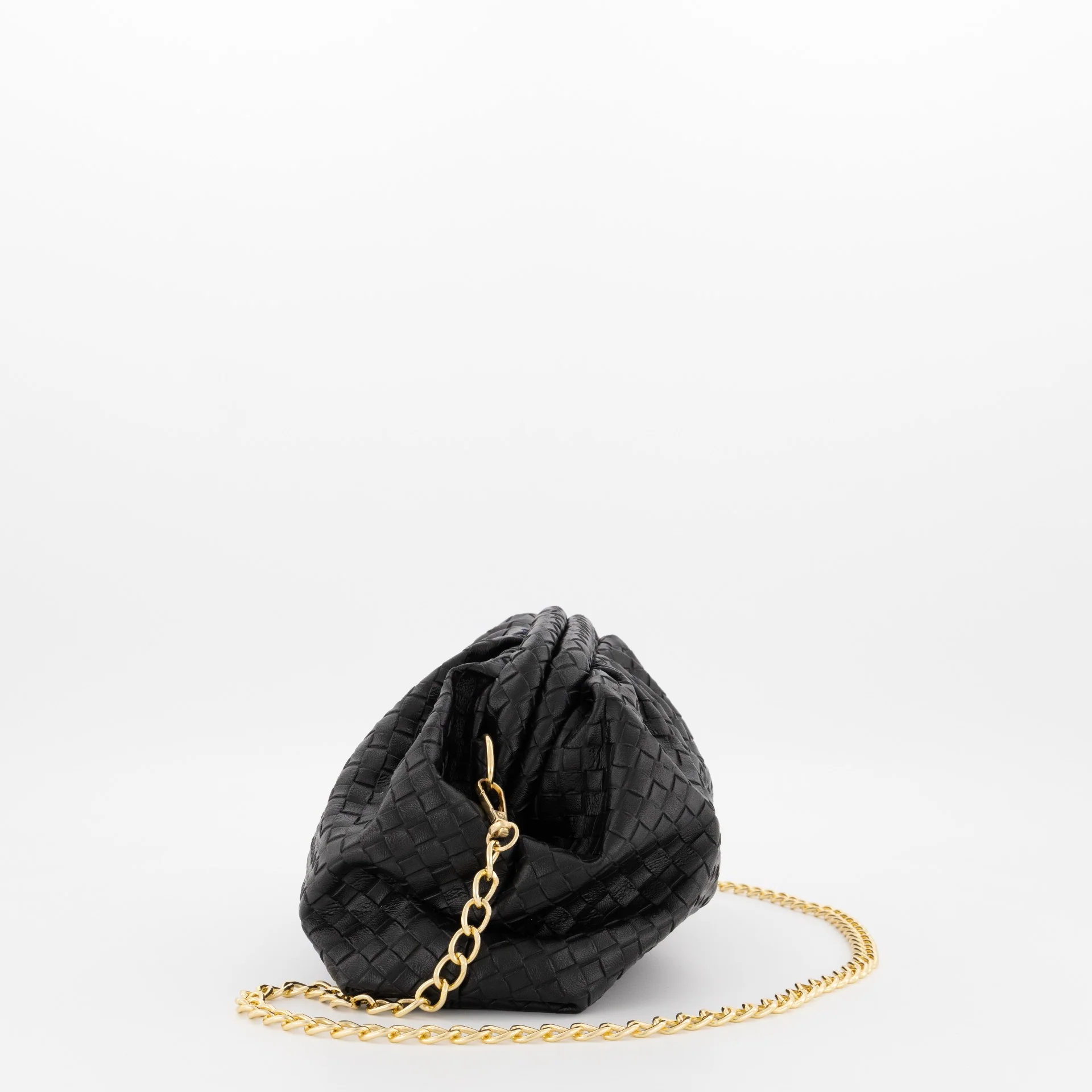 Weave Text Pleat Clutch - Black - Image 4