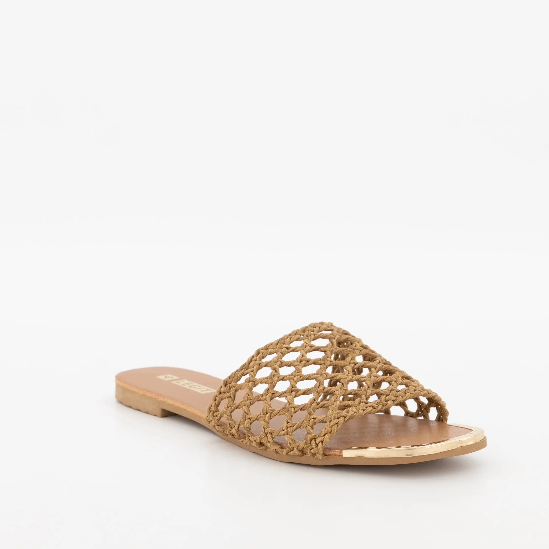Weave Upper Sandal With Metal Toe Piece - Stone