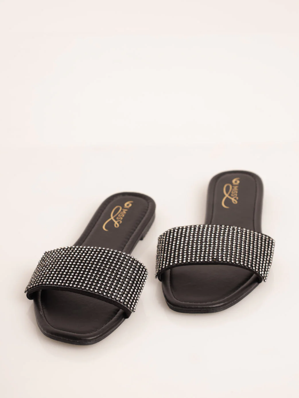 Wide Diamnte Strap Mule Sandal - Black