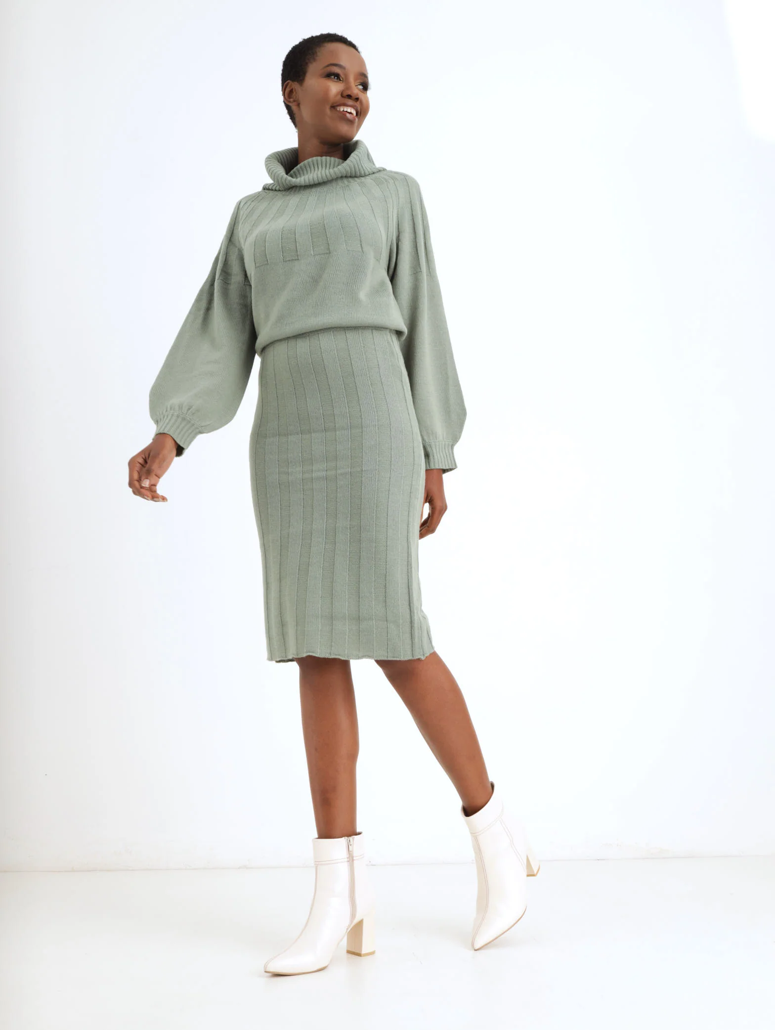 Wide Rib Knitwear Midi Skirt - Fatigue - Image 2