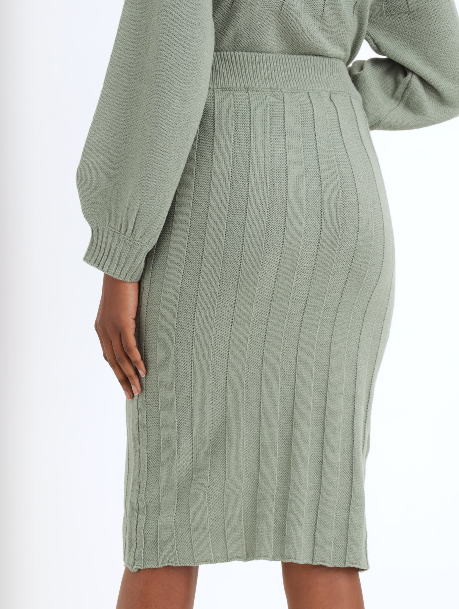 Wide Rib Knitwear Midi Skirt - Fatigue - Image 3