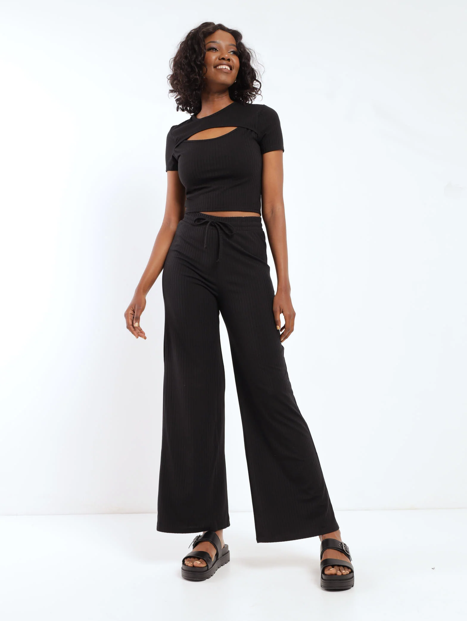 Wide Rib Wideleg Pant - Black - Image 2