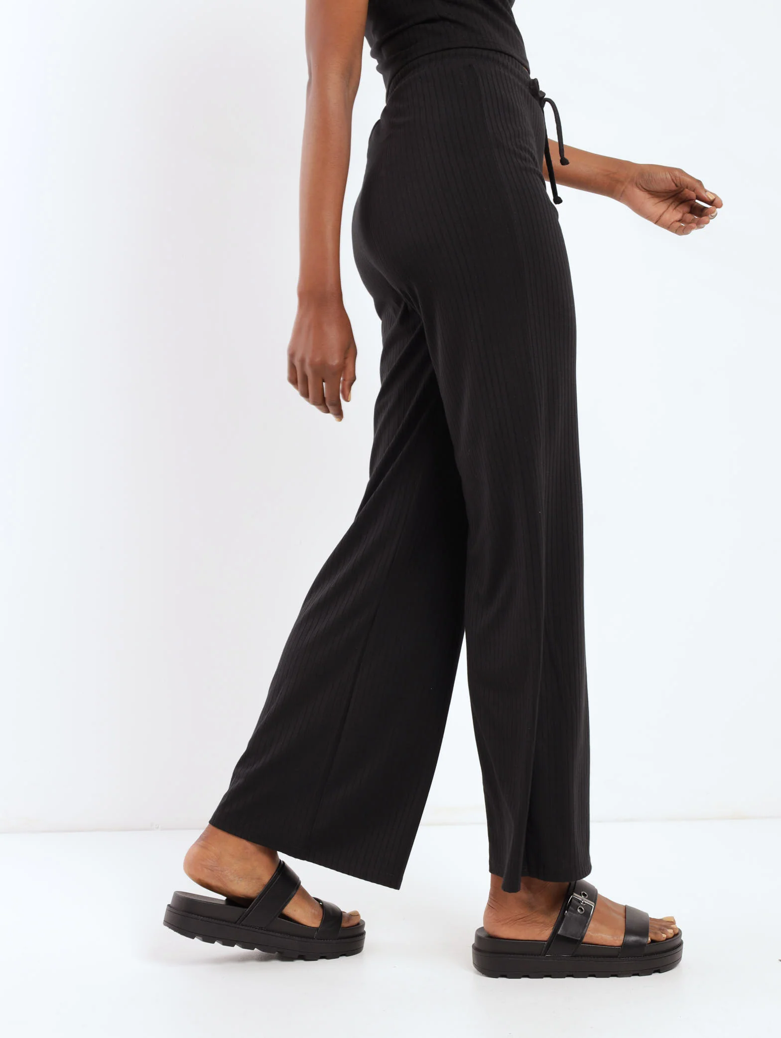 Wide Rib Wideleg Pant - Black - Image 3