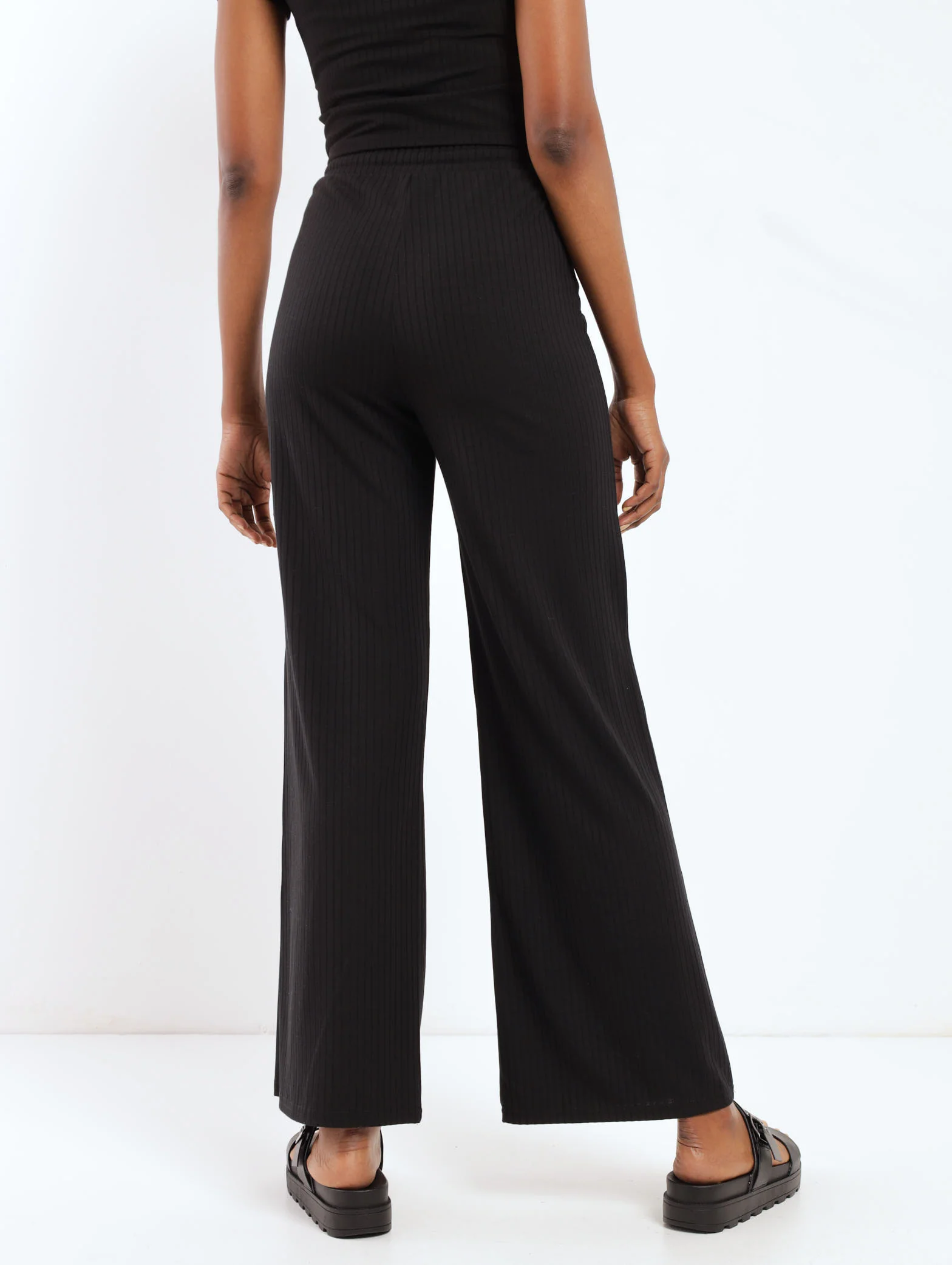Wide Rib Wideleg Pant - Black - Image 4