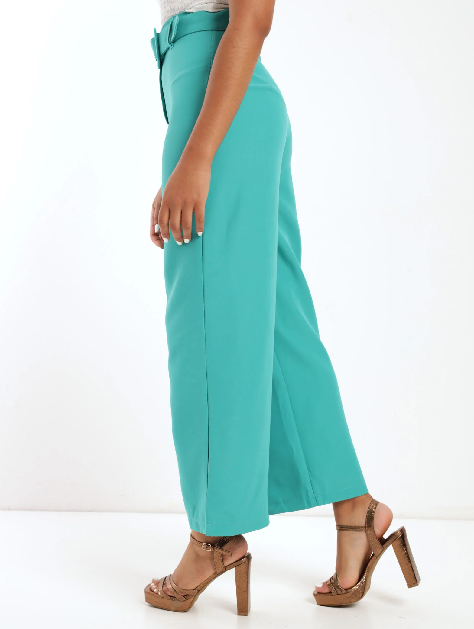 Wideleg Culotte Belted Pant - Aqua - Image 3
