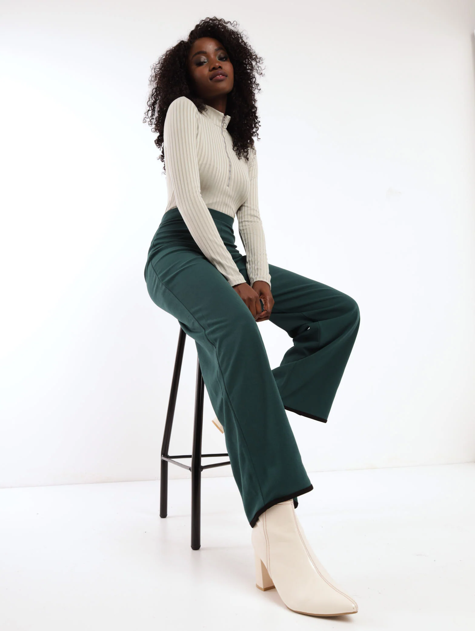 Wideleg Pant With Piping - Emerald - Image 2