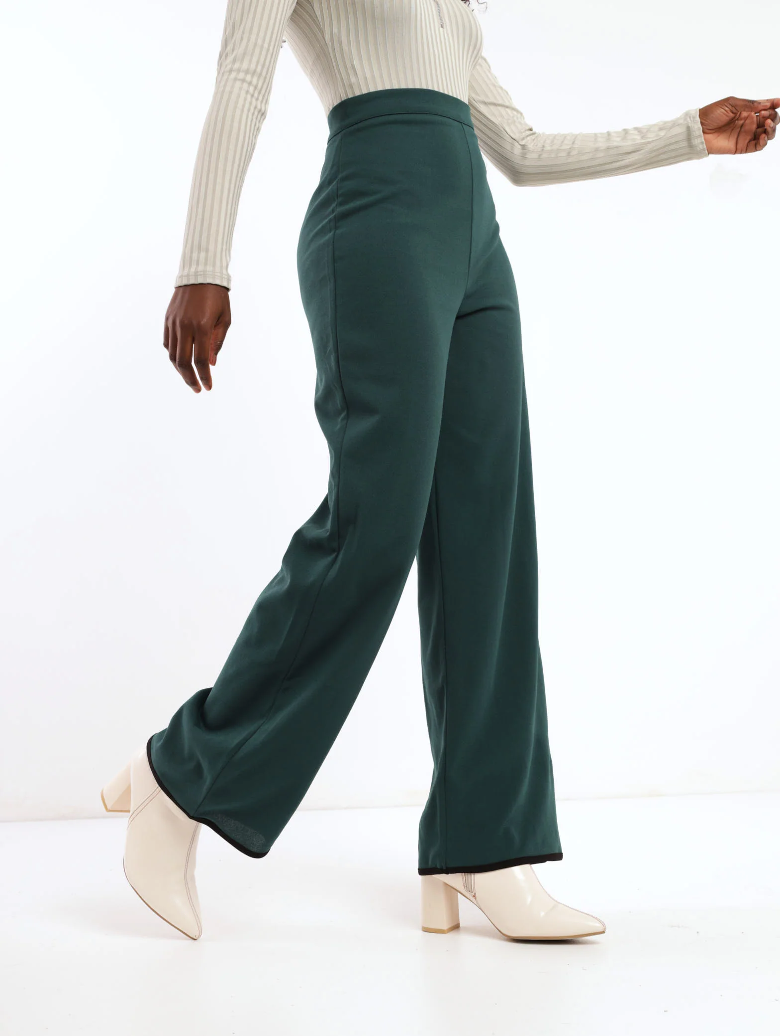 Wideleg Pant With Piping - Emerald - Image 3