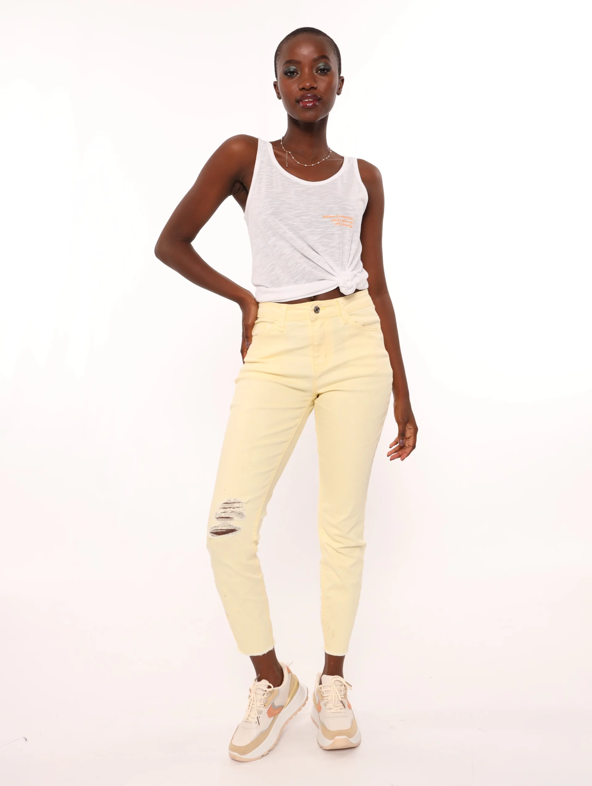 Yellow Hi-waist Abraised Color Skinny Denim Jean - Image 2