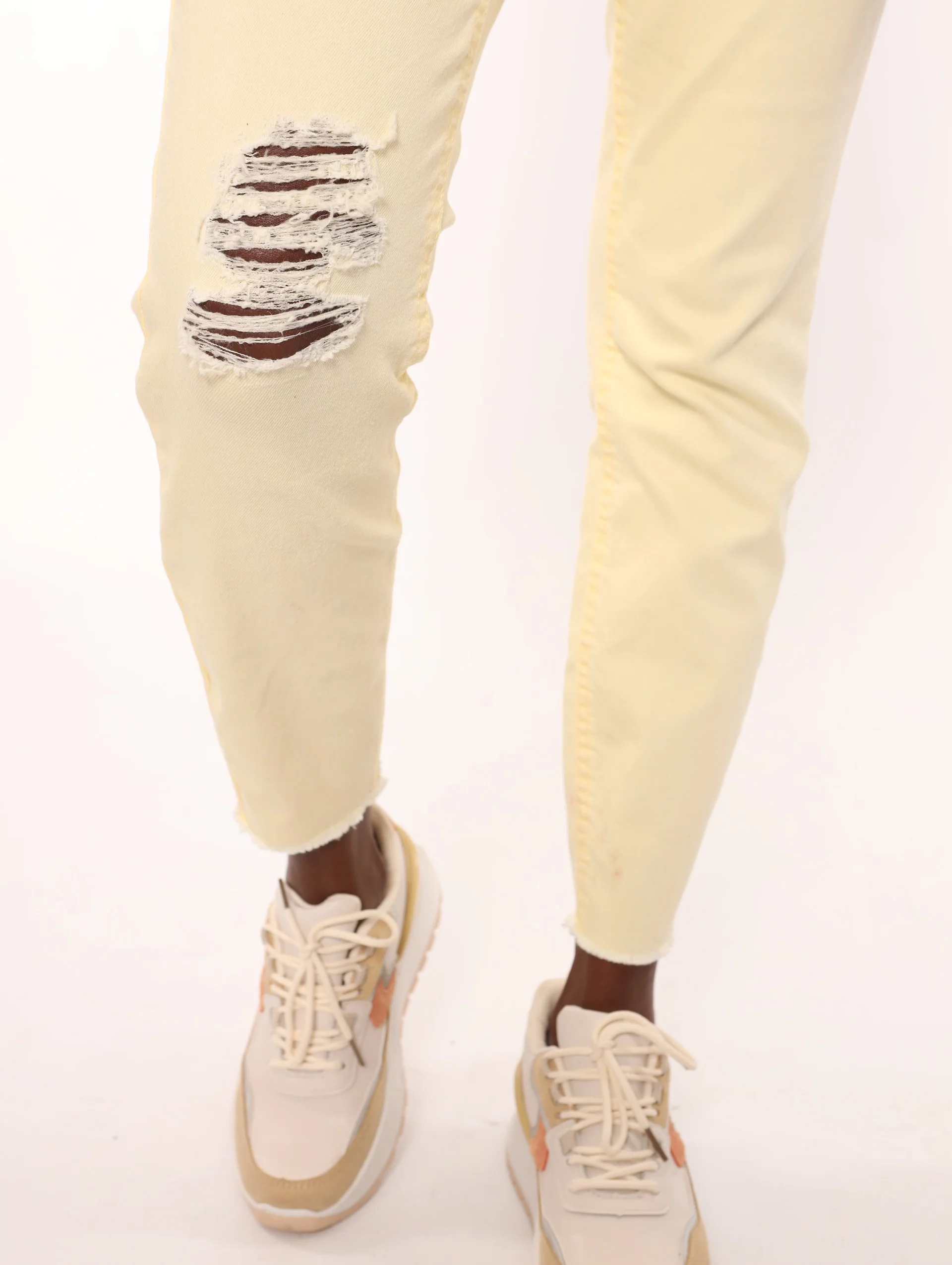 Yellow Hi-waist Abraised Color Skinny Denim Jean - Image 4