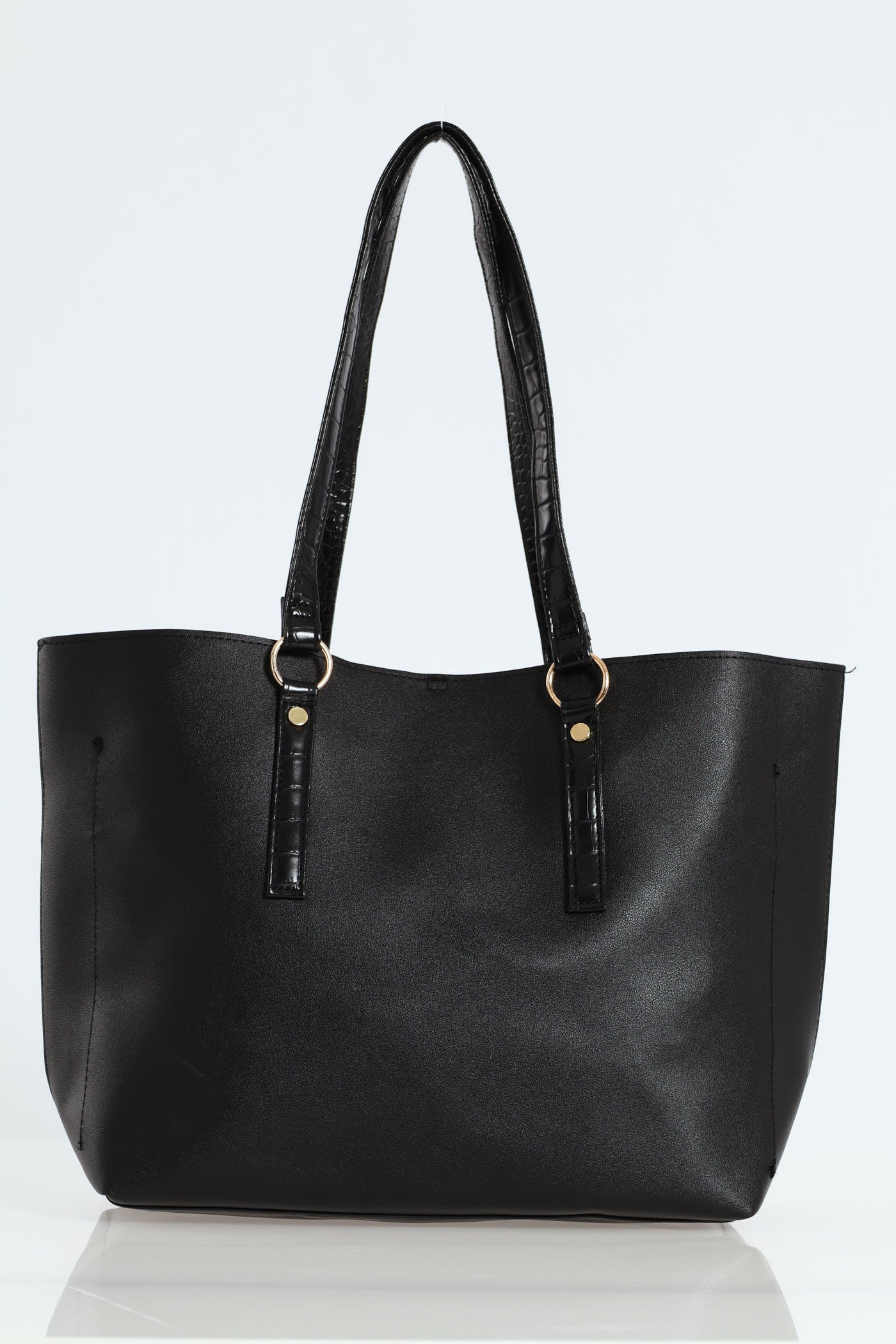Large Croc Double Tab Buckle Shopper Bag - Black