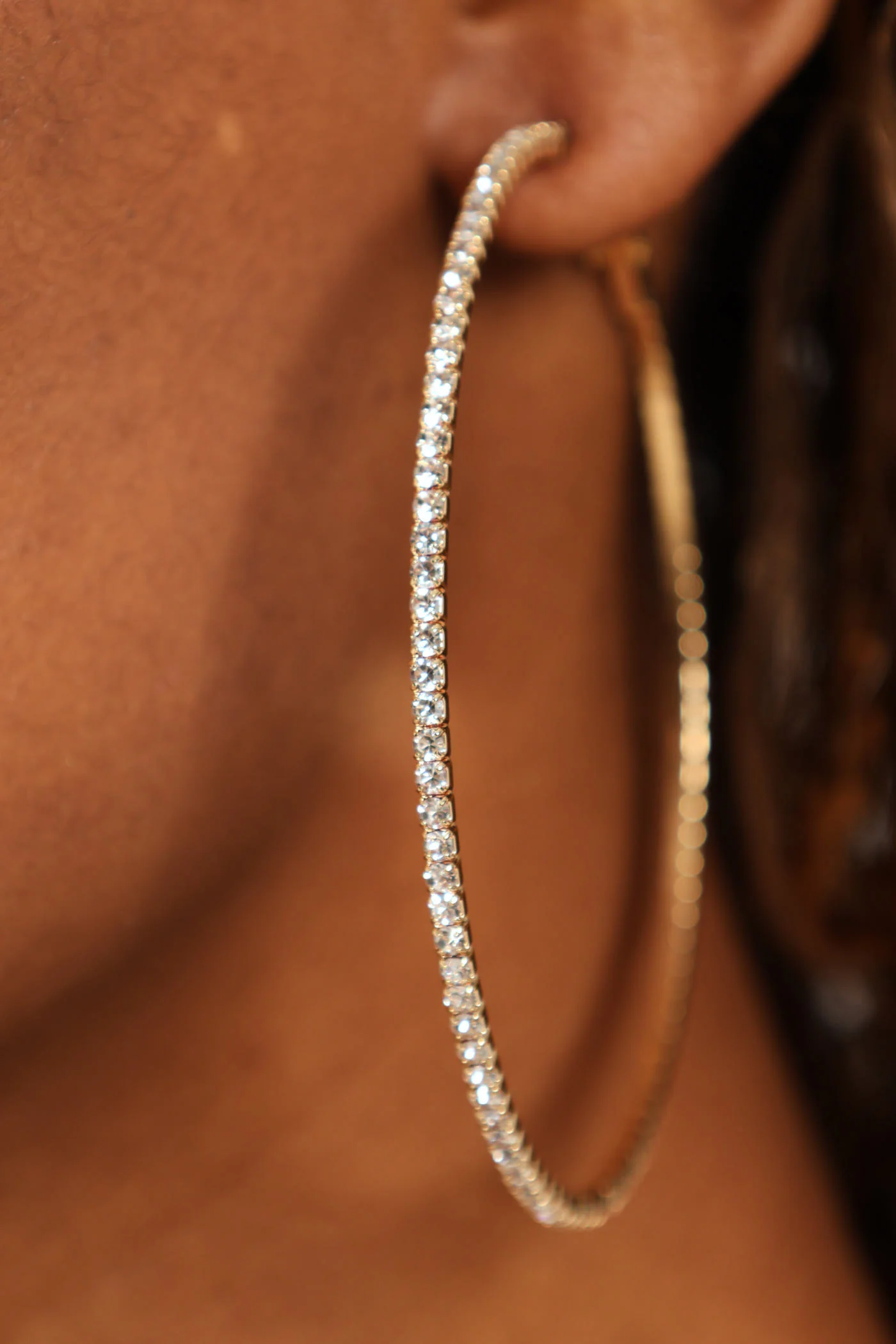 Large Diamante Hoop Earrings - Gold - Image 3