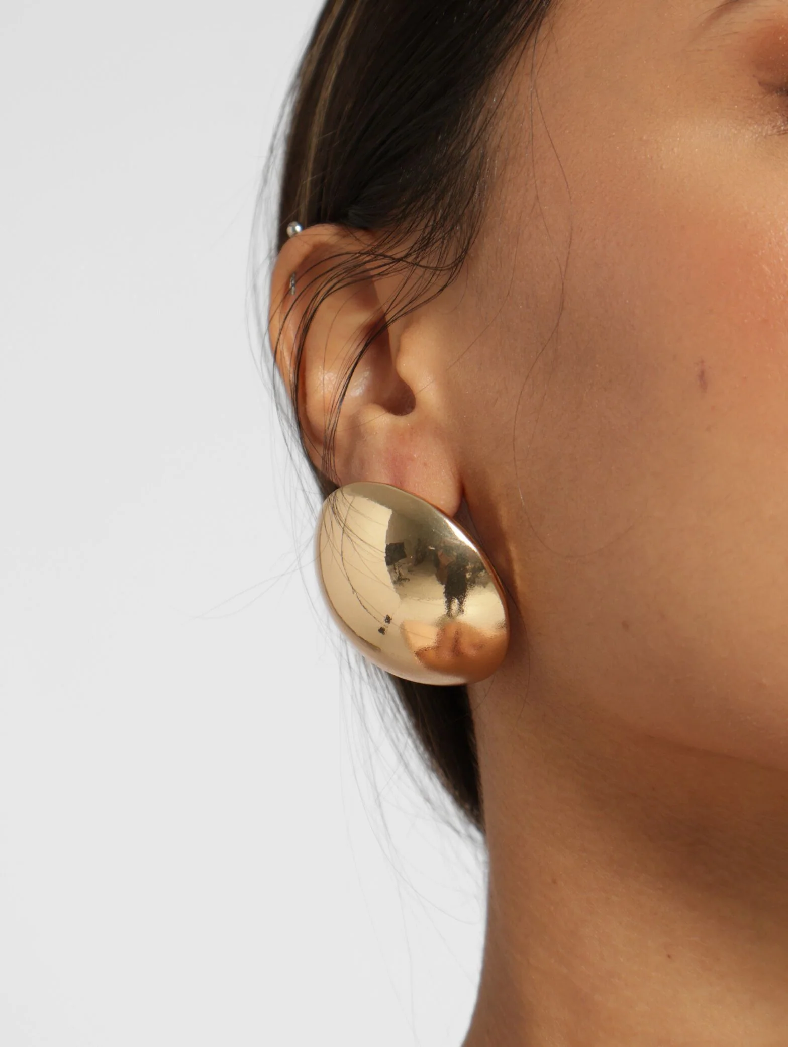 Large Dome Earrings - Gold - Image 2