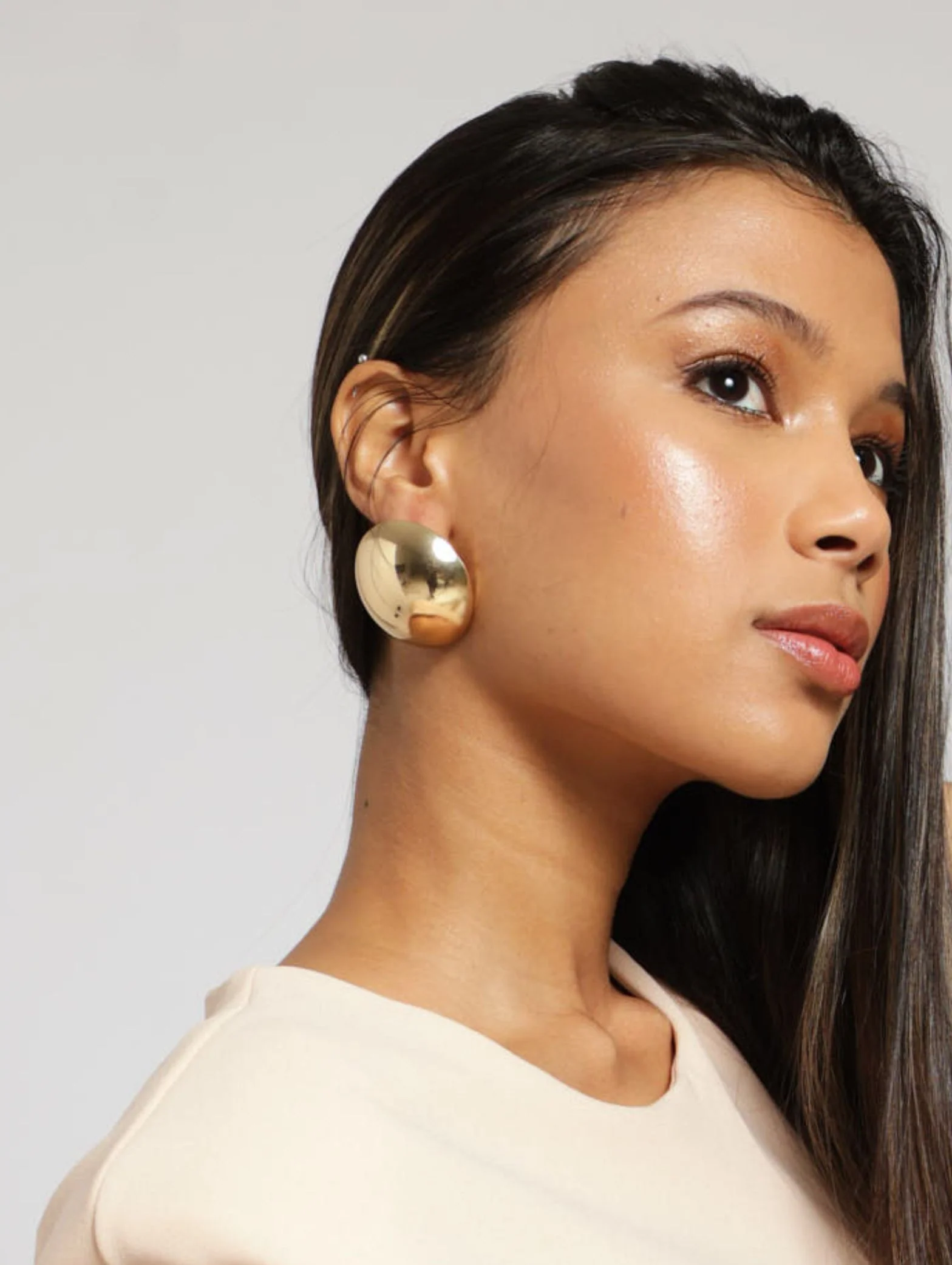 Large Dome Earrings - Gold - Image 3