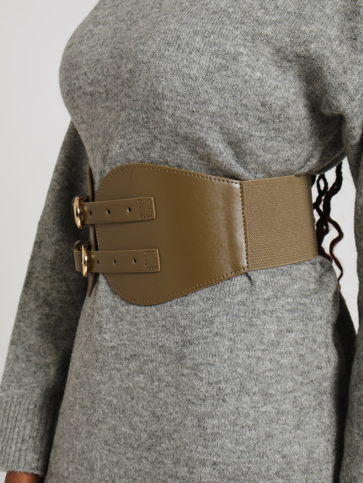 Large Double Buckle Waist Belt - Green - Image 3