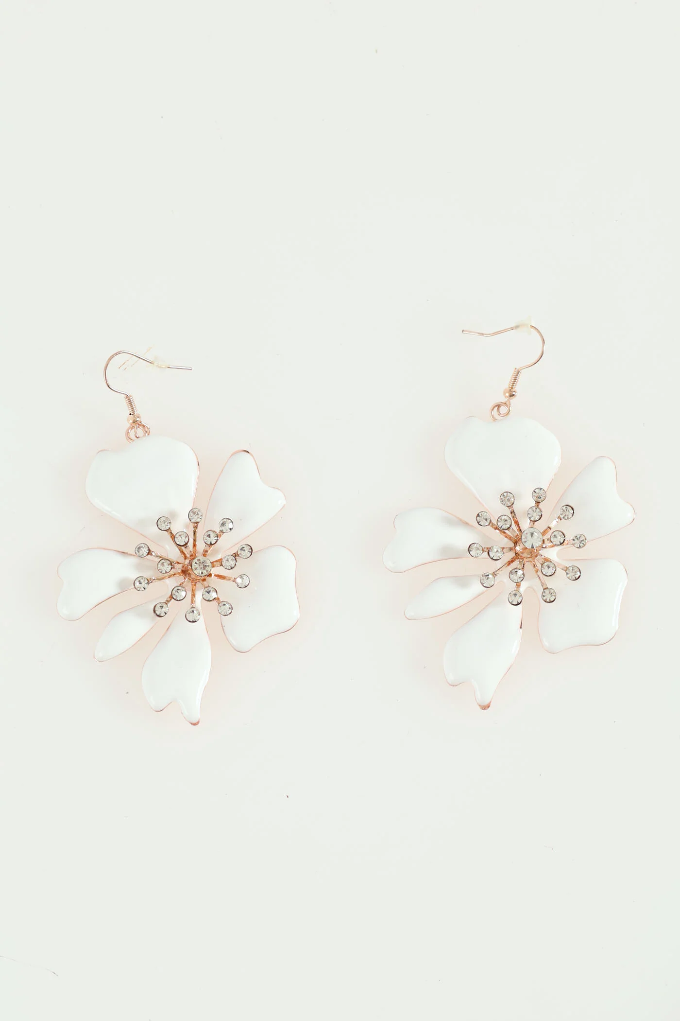 Large Epoxy & Diamante Flower Statement Earrings - White