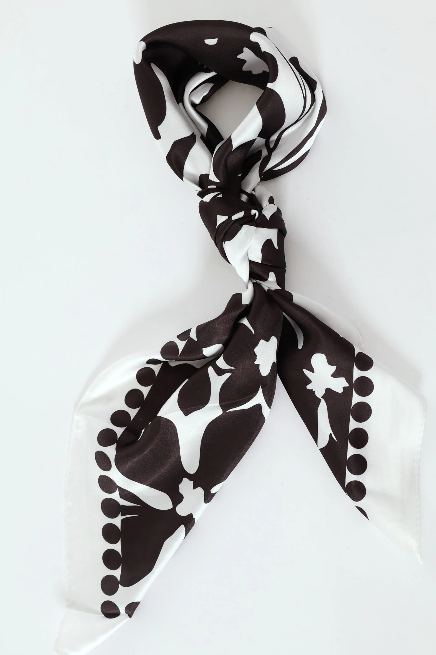 Large Foliage Satin Scarf - Black/White